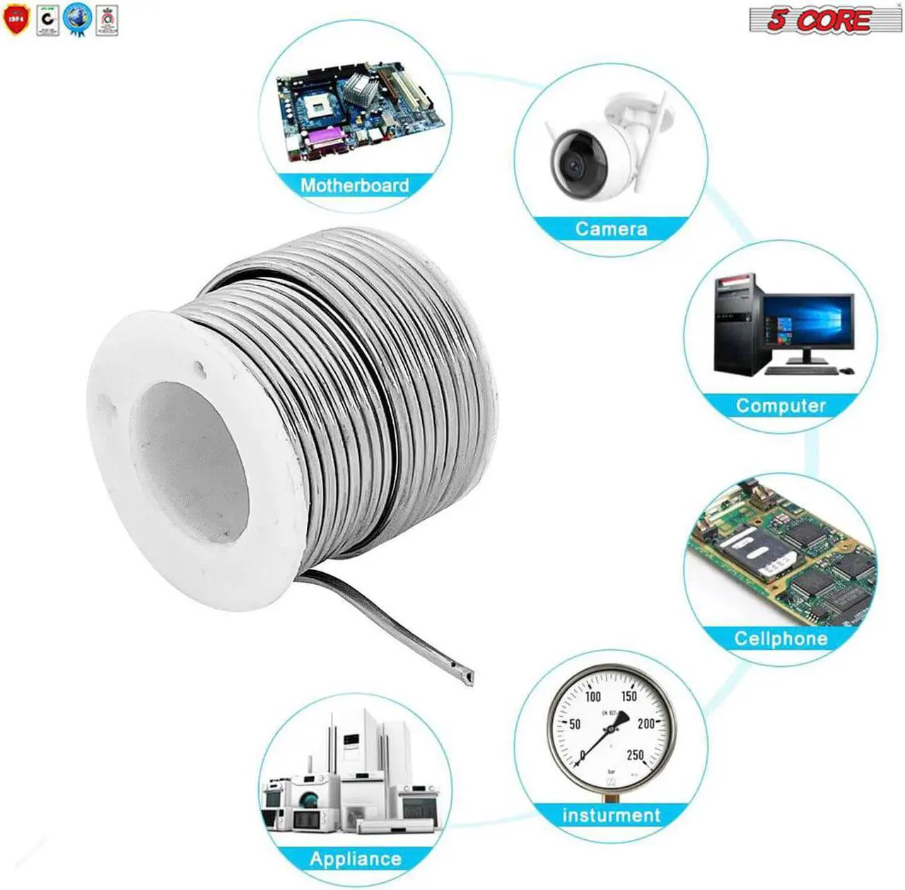 Alt view image 3 of 14 - 5 Core Solder Wire Rosin Core Flux Soldering Wire 63/37 63% Tin (Sn)37% Lead (Pb) 1 pc 50 gms