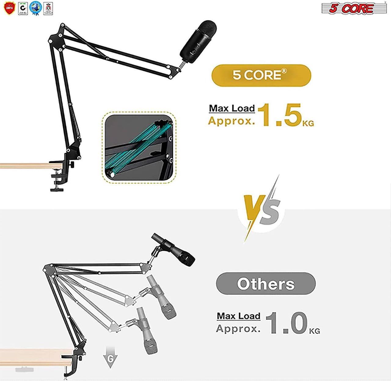 Alt view image 6 of 7 - 5 Core Inc. Professional Microphone Stand with Pop Filter Heavy Duty Microphone Suspension Scissor Arm Stand and Windscreen Mask Shield 5 Core RM STND 2 (with Pop Filter & Metal SMH)