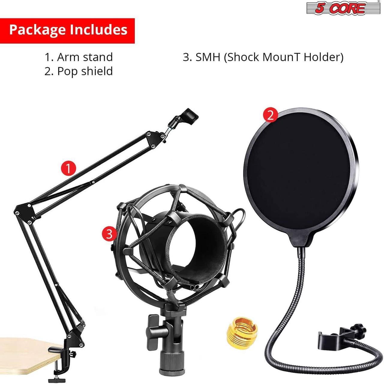Alt view image 2 of 7 - 5 Core Inc. Professional Microphone Stand with Pop Filter Heavy Duty Microphone Suspension Scissor Arm Stand and Windscreen Mask Shield 5 Core RM STND 2 (with Pop Filter & Metal SMH)