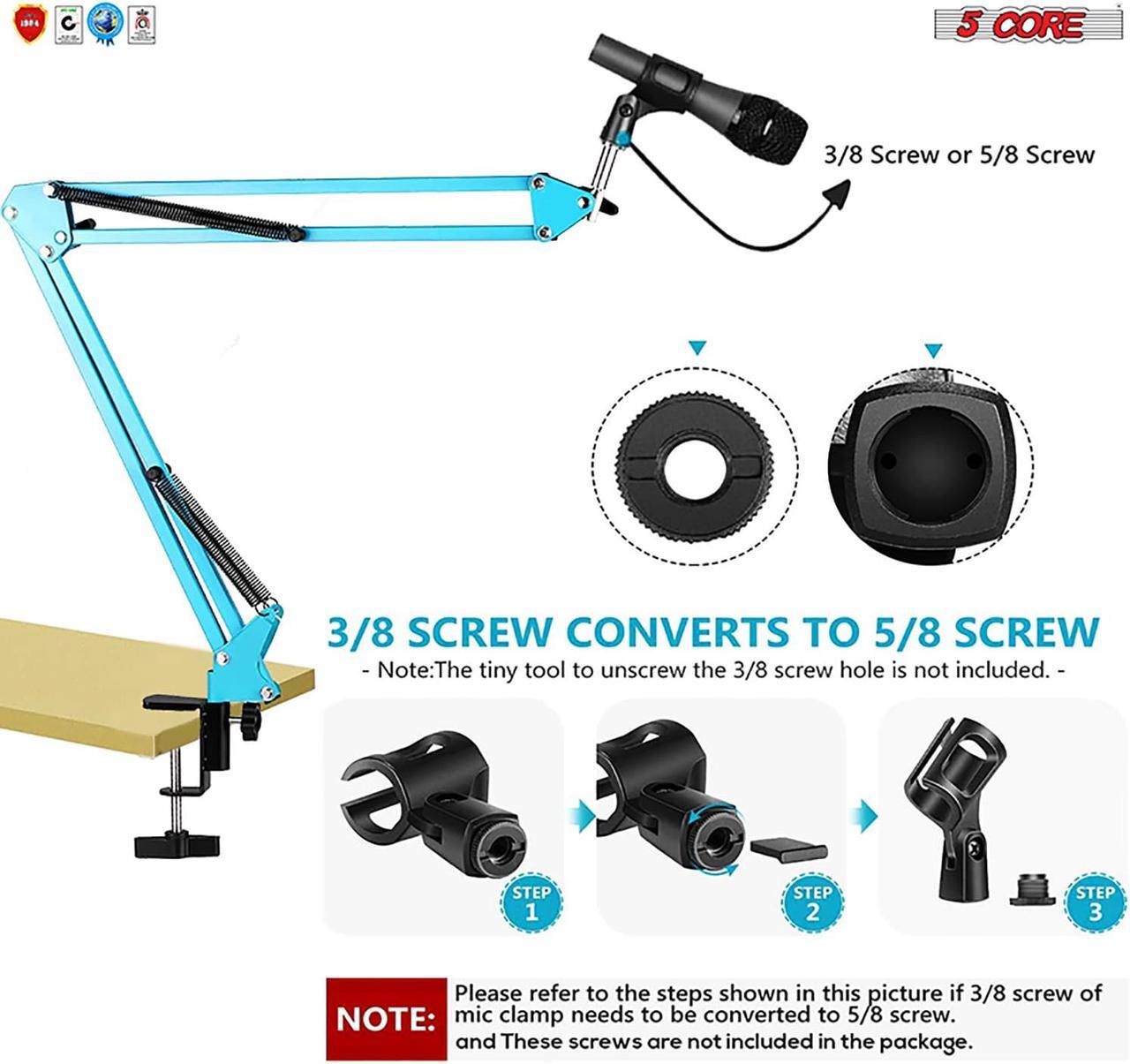 Alt view image 3 of 8 - 5 Core Mic Arm Adjustable Boom Microphone Stand Desk Mount Heavy Duty Brazo Para Microfono for Condenser Dynamic Mics - MS ARM BLU