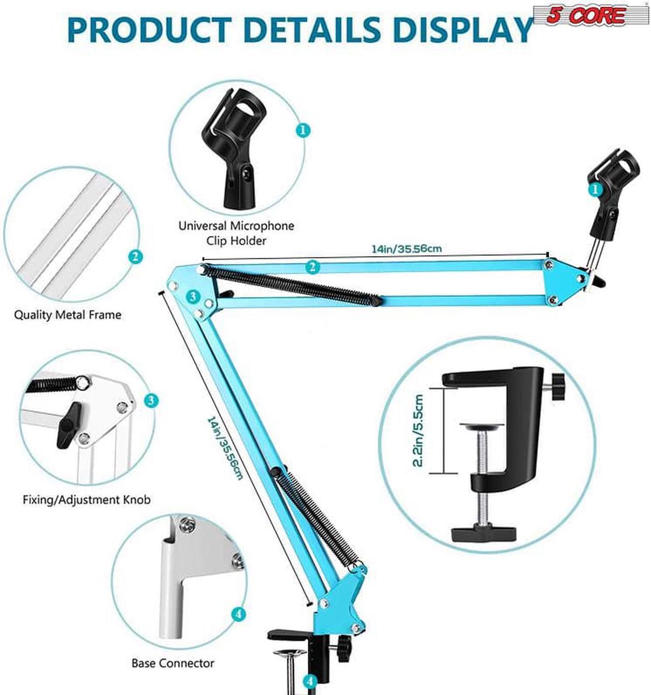 Alt view image 2 of 8 - 5 Core Mic Arm Adjustable Boom Microphone Stand Desk Mount Heavy Duty Brazo Para Microfono for Condenser Dynamic Mics - MS ARM BLU