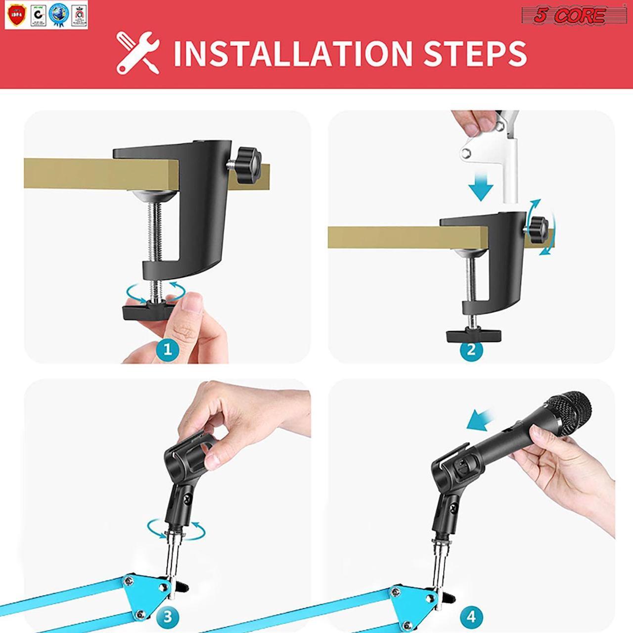 Alt view image 4 of 8 - 5 Core Mic Arm Adjustable Boom Microphone Stand Desk Mount Heavy Duty Brazo Para Microfono for Condenser Dynamic Mics - MS ARM BLU