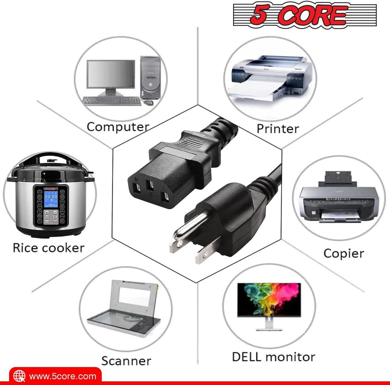 Alt view image 4 of 7 - 5 Core 6 Feet 3 Prong Replacement AC Wall Power Cord for LCD Computer Monitor PS3 Premium Quality Copper Wire Core 5 Core PC1001 Ratings on Amazon Free Priority Shipping