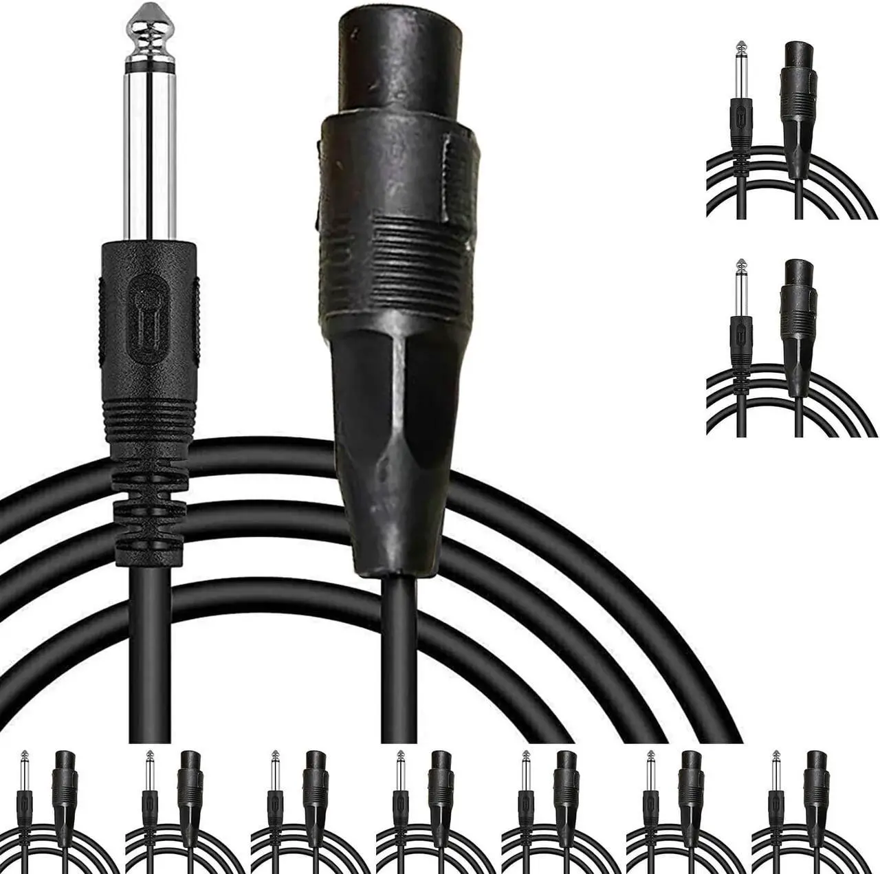 Main image of 5 Core 10 Pieces Female XLR to 1/4 Inch (6.35mm) TS Mono Jack Microphone Cable, Unbalanced 3 Pin XLR Female to Quarter inch TS Plug Mic Cord for Dynamic Microphone Mic Cord 10PCS