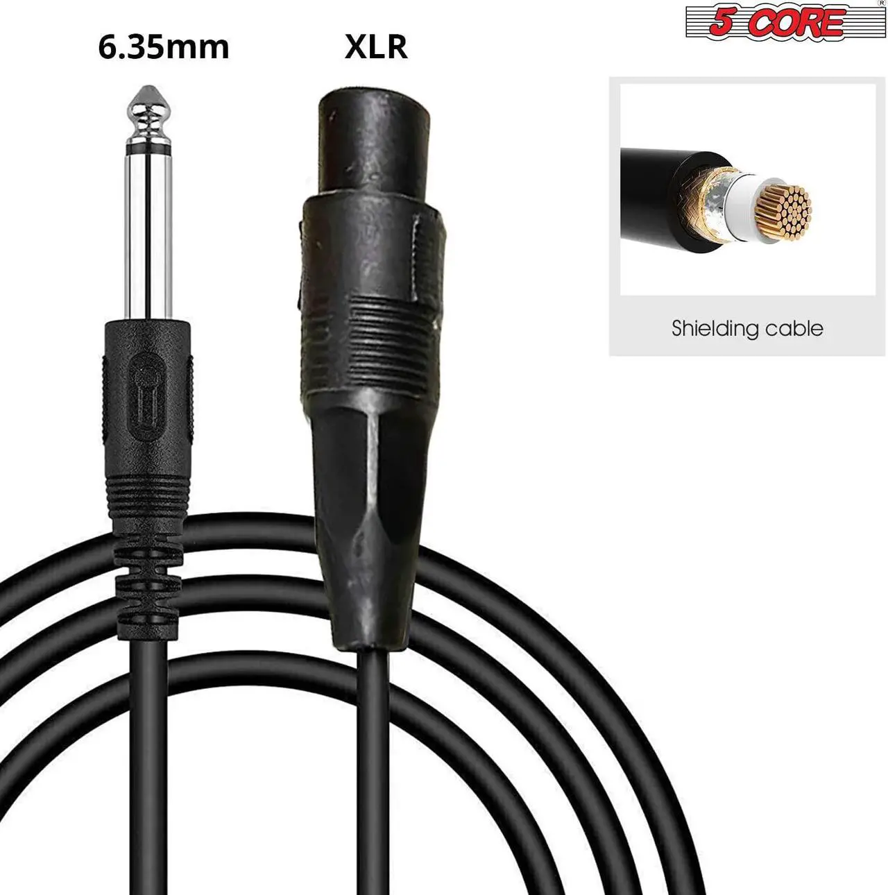 Alt view image 2 of 4 - 5 Core 10 Pieces Female XLR to 1/4 Inch (6.35mm) TS Mono Jack Microphone Cable, Unbalanced 3 Pin XLR Female to Quarter inch TS Plug Mic Cord for Dynamic Microphone Mic Cord 10PCS