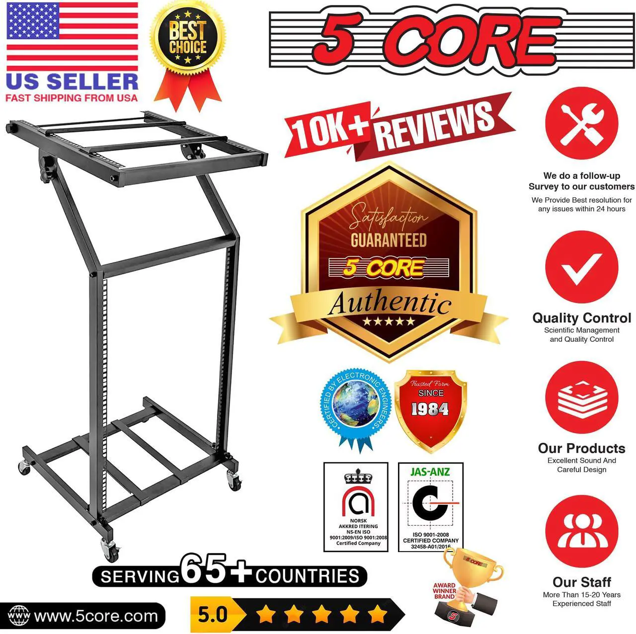 Alt view image 7 of 9 - 5 Core DJ Mixer Stand 16U Adjustable Rack Mount Rolling Stage Cart Pro Audio Studio Equipment for Homes Offices Stage Music Studios w Wheels - RACK STAND 16U