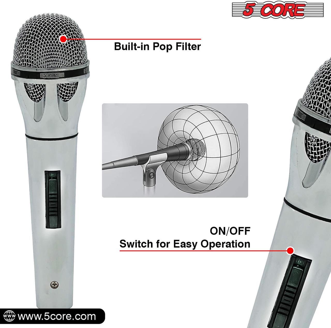 Alt view image 5 of 9 - 5 Core Microphone XLR Dynamic Mic Karaoke Singing Handheld Microfono Wired Professional Unidirectional 1/4 Plug In Cord Connection for Vocal DJ Music - PM 817 CH