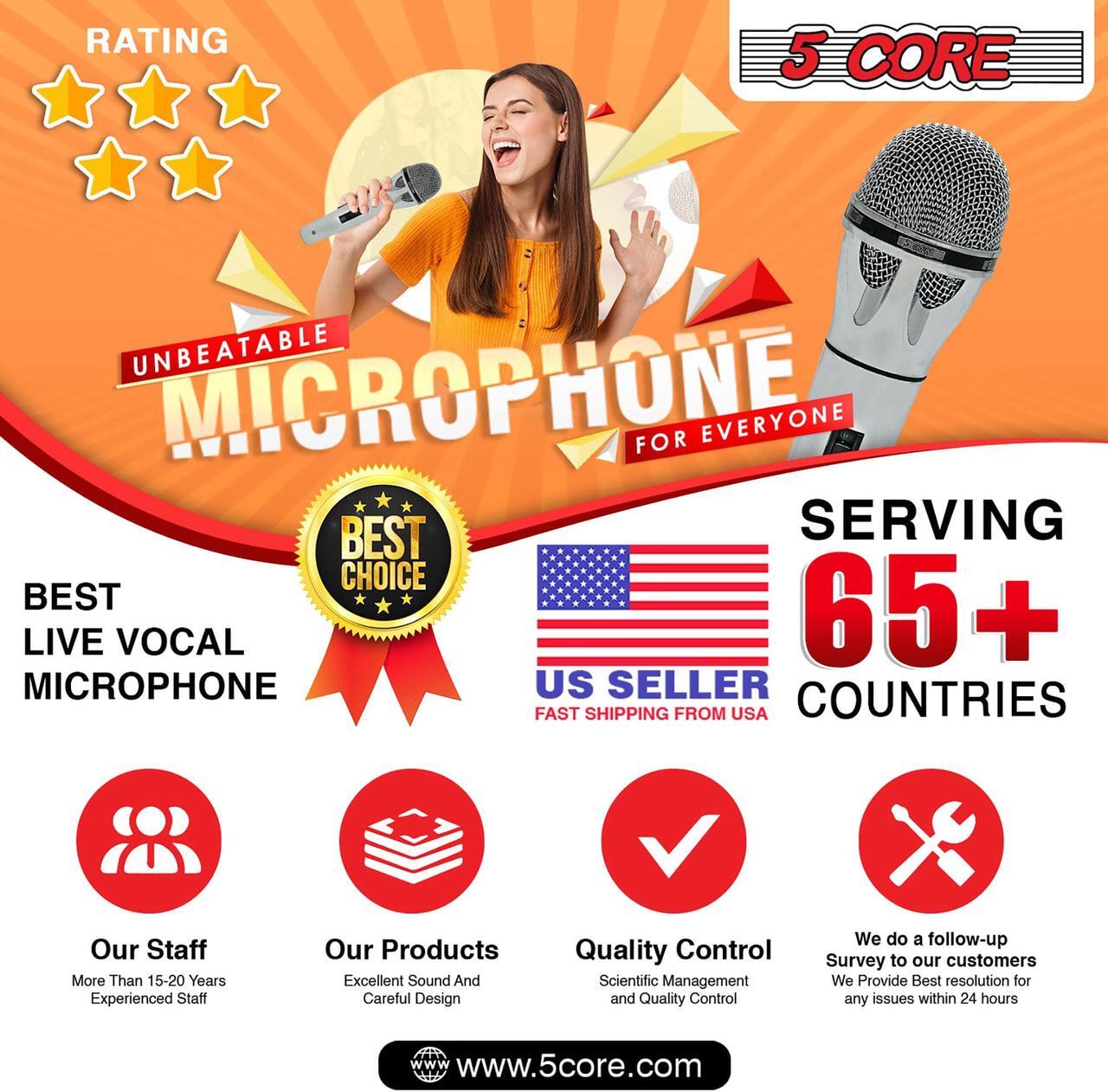 Alt view image 7 of 9 - 5 Core Microphone XLR Dynamic Mic Karaoke Singing Handheld Microfono Wired Professional Unidirectional 1/4 Plug In Cord Connection for Vocal DJ Music - PM 817 CH