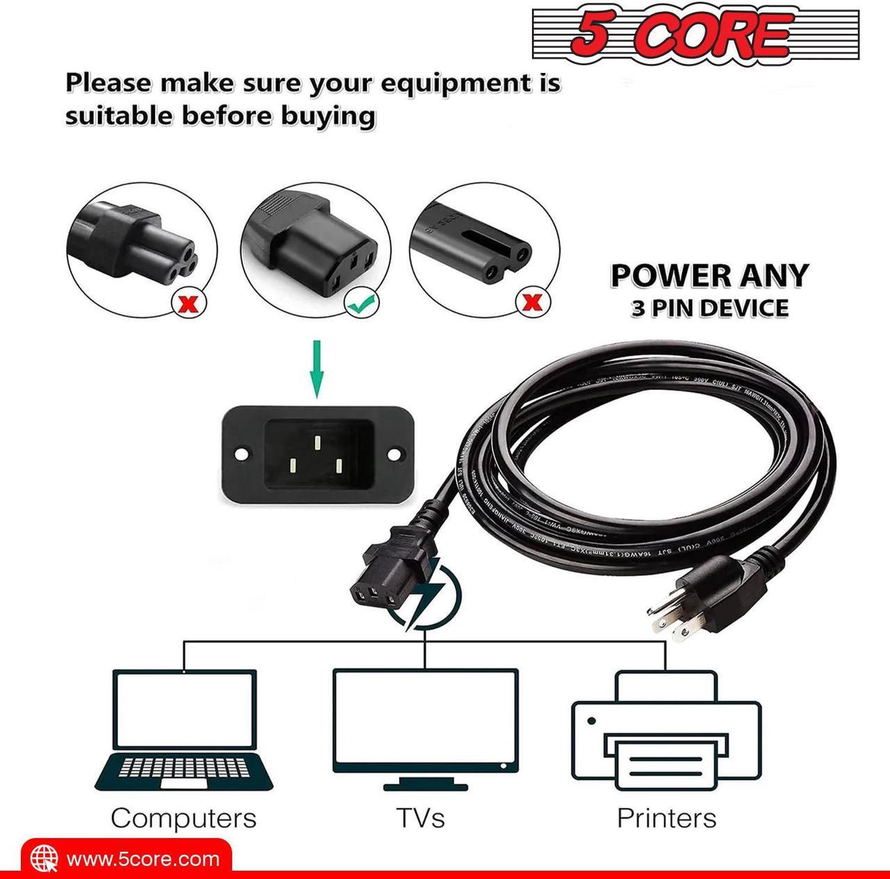 Alt view image 2 of 7 - 5 Core Power Cord AC Power Cord 3 Prong Replacement for LCD Computer Monitor Premium Quality Copper Wire 6 feet PC 1001 2PCS