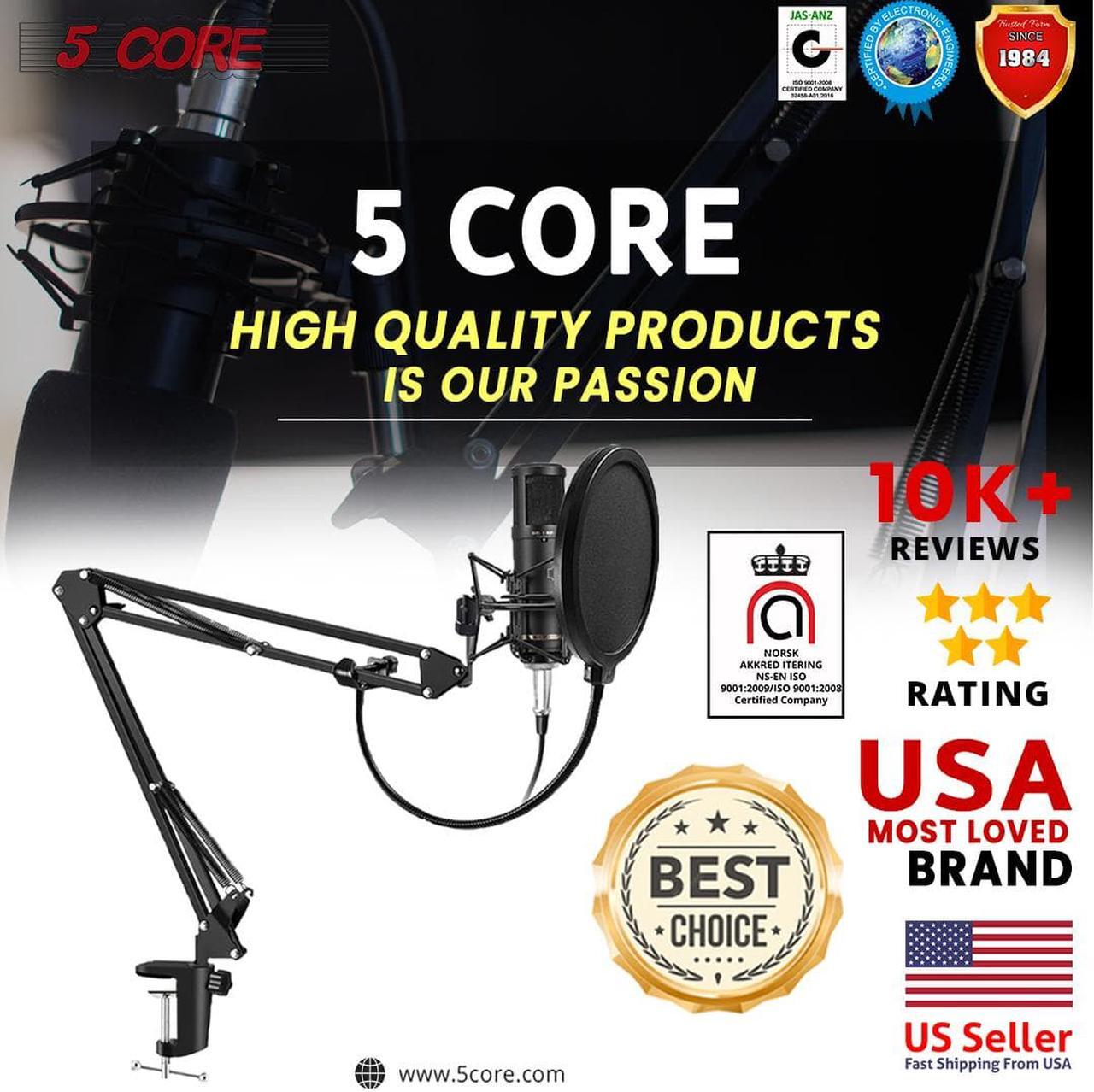 Alt view image 7 of 7 - 5 Core Inc. Professional Microphone Stand with Pop Filter Heavy Duty Microphone Suspension Scissor Arm Stand and Windscreen Mask Shield 5 Core RM STND 2 (with Pop Filter & Metal SMH)