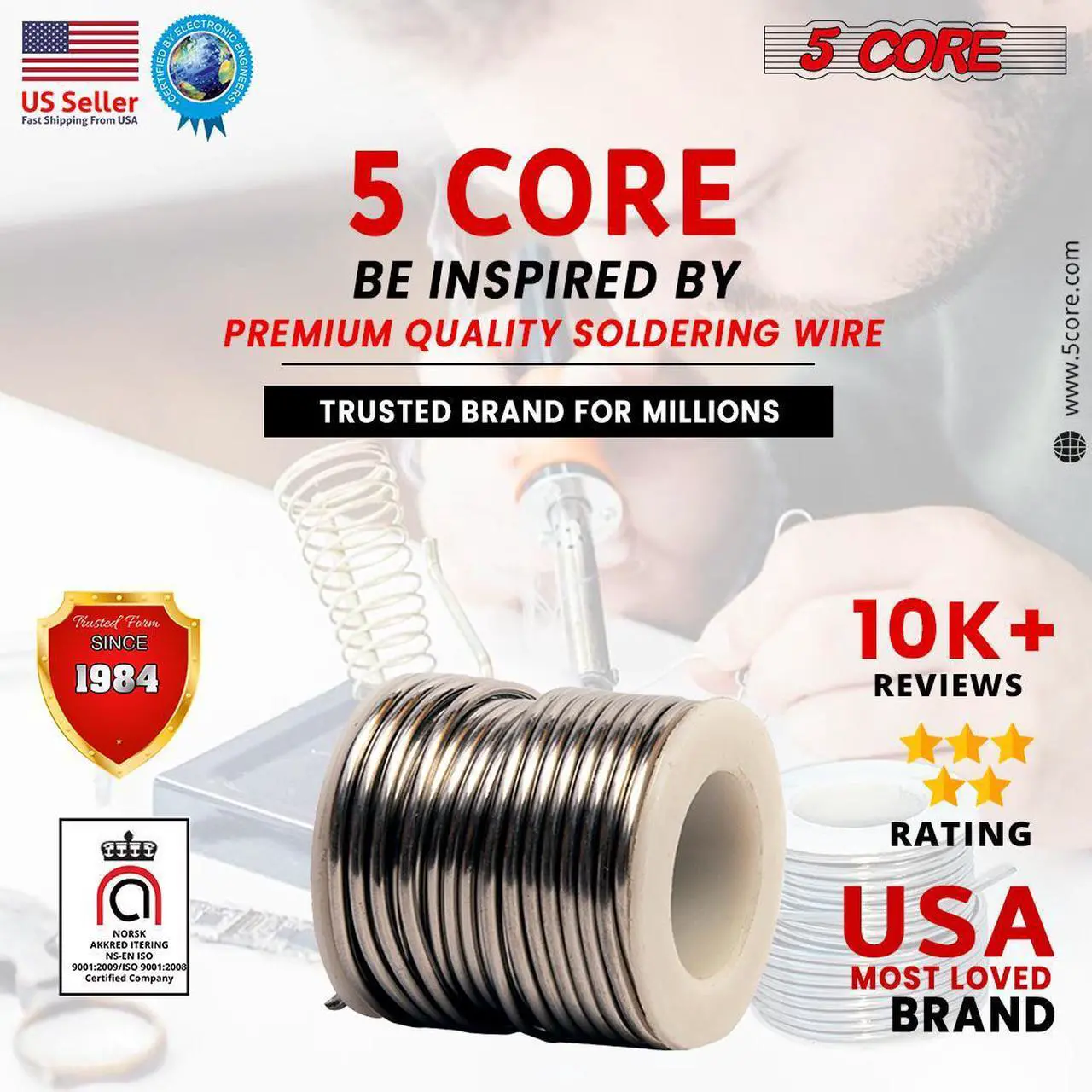 Alt view image 6 of 14 - 5 Core Solder Wire Rosin Core Flux Soldering Wire 63/37 63% Tin (Sn)37% Lead (Pb) 1 pc 50 gms