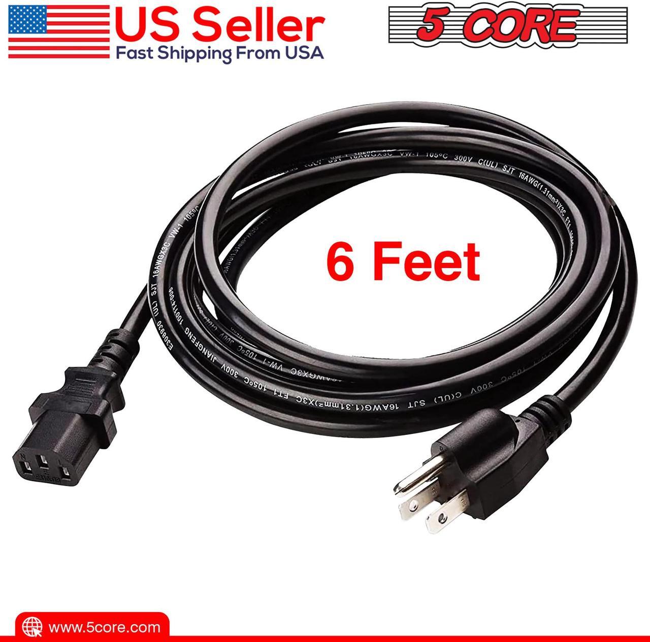 Main image of 5 Core 6 Feet 3 Prong Replacement AC Wall Power Cord for LCD Computer Monitor PS3 Premium Quality Copper Wire Core 5 Core PC1001 Ratings on Amazon Free Priority Shipping
