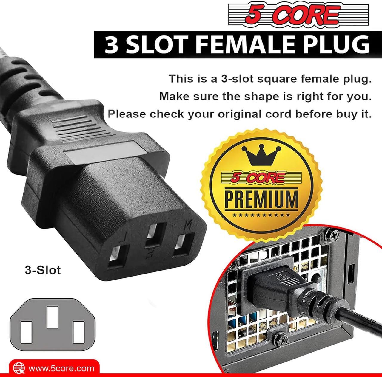 Alt view image 5 of 7 - 5 Core Power Cord AC Power Cord 3 Prong Replacement for LCD Computer Monitor Premium Quality Copper Wire 6 feet PC 1001 2PCS