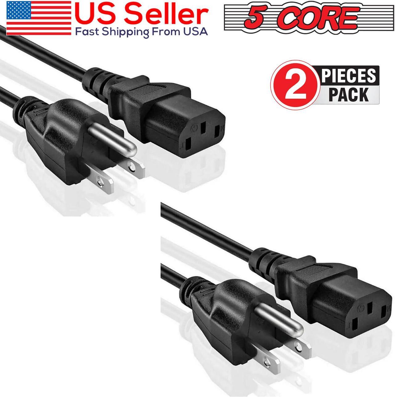Main image of 5 Core Power Cord AC Power Cord 3 Prong Replacement for LCD Computer Monitor Premium Quality Copper Wire 6 feet PC 1001 2PCS