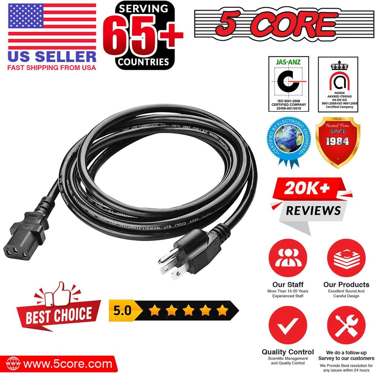 Alt view image 7 of 7 - 5 Core Power Cord AC Power Cord 3 Prong Replacement for LCD Computer Monitor Premium Quality Copper Wire 6 feet PC 1001 2PCS