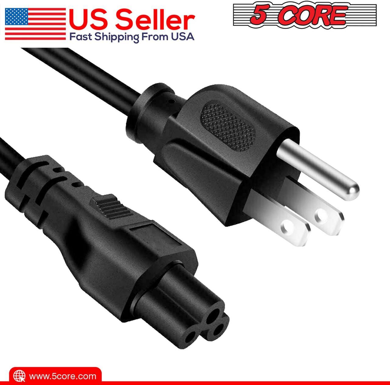 5 Core Extra Long 6ft 3 Prong Non-Polarized AC Wall Power Cable Cord for HP Dell Samsung Sony Asus Acer Toshiba Laptop Charger LED LCD Monitor Replacement Power Cord PL 1001