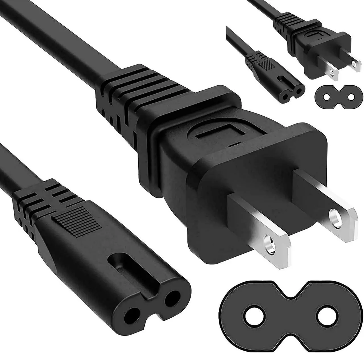Main image of 5 Core Extra Long 6ft 2 Prong 5 pack Non-Polarized AC Wall Power Cable 3 Slot Cord for HP Dell Samsung Sony Asus Acer Toshiba Laptop Charger LED LCD Monitor Replacement Power Cord PP 1001 2 Pcs