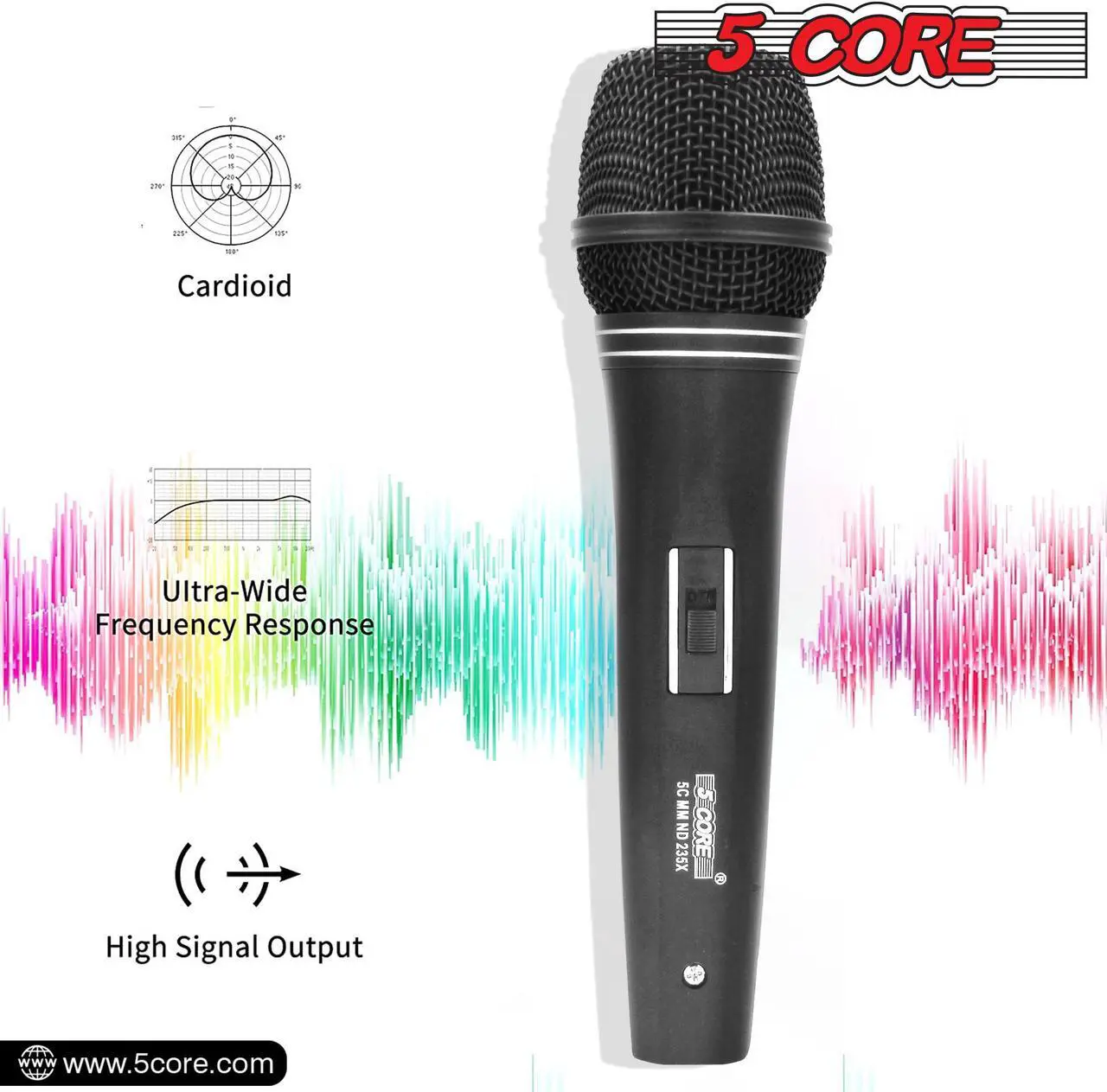 Alt view image 3 of 7 - 5 Core Mic Karaoke Dynamic Handheld XLR Microphone for Professional Vocal Recording Live Stage Singing Music Neodymium 1/4 Corded Wired Micrófono - ND 235X