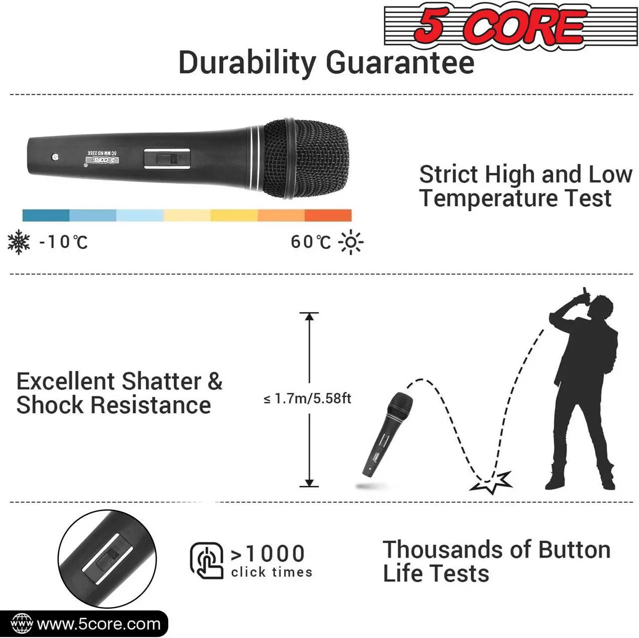 Alt view image 4 of 7 - 5 Core Mic Karaoke Dynamic Handheld XLR Microphone for Professional Vocal Recording Live Stage Singing Music Neodymium 1/4 Corded Wired Micrófono - ND 235X