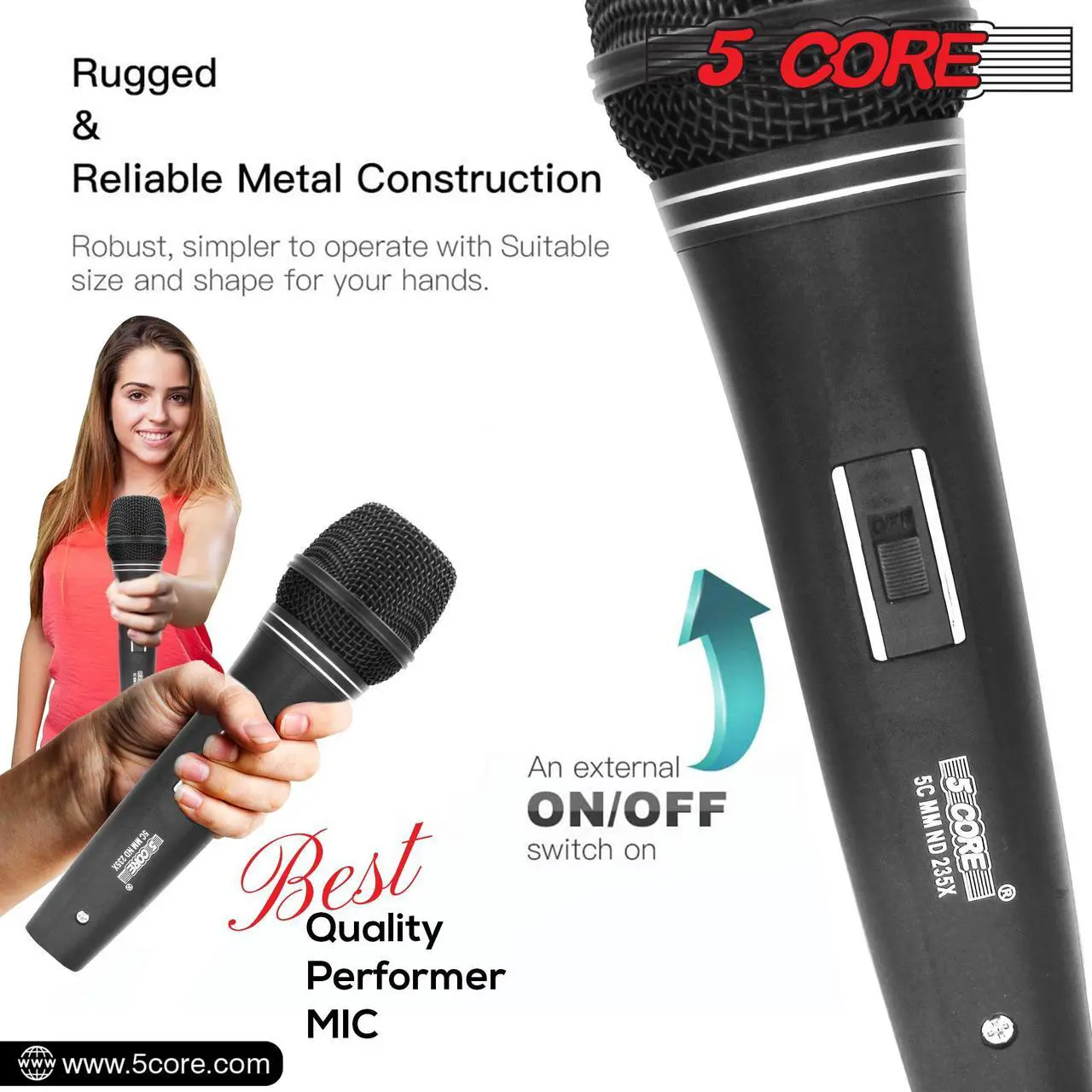 Alt view image 5 of 7 - 5 Core Mic Karaoke Dynamic Handheld XLR Microphone for Professional Vocal Recording Live Stage Singing Music Neodymium 1/4 Corded Wired Micrófono - ND 235X