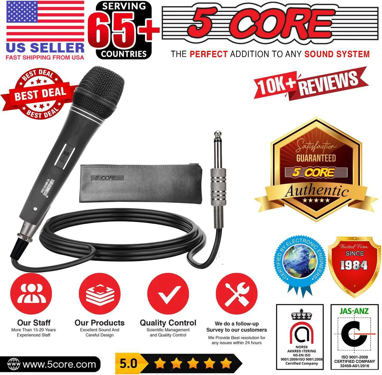 Alt view image 7 of 7 - 5 Core Mic Karaoke Dynamic Handheld XLR Microphone for Professional Vocal Recording Live Stage Singing Music Neodymium 1/4 Corded Wired Micrófono - ND 235X