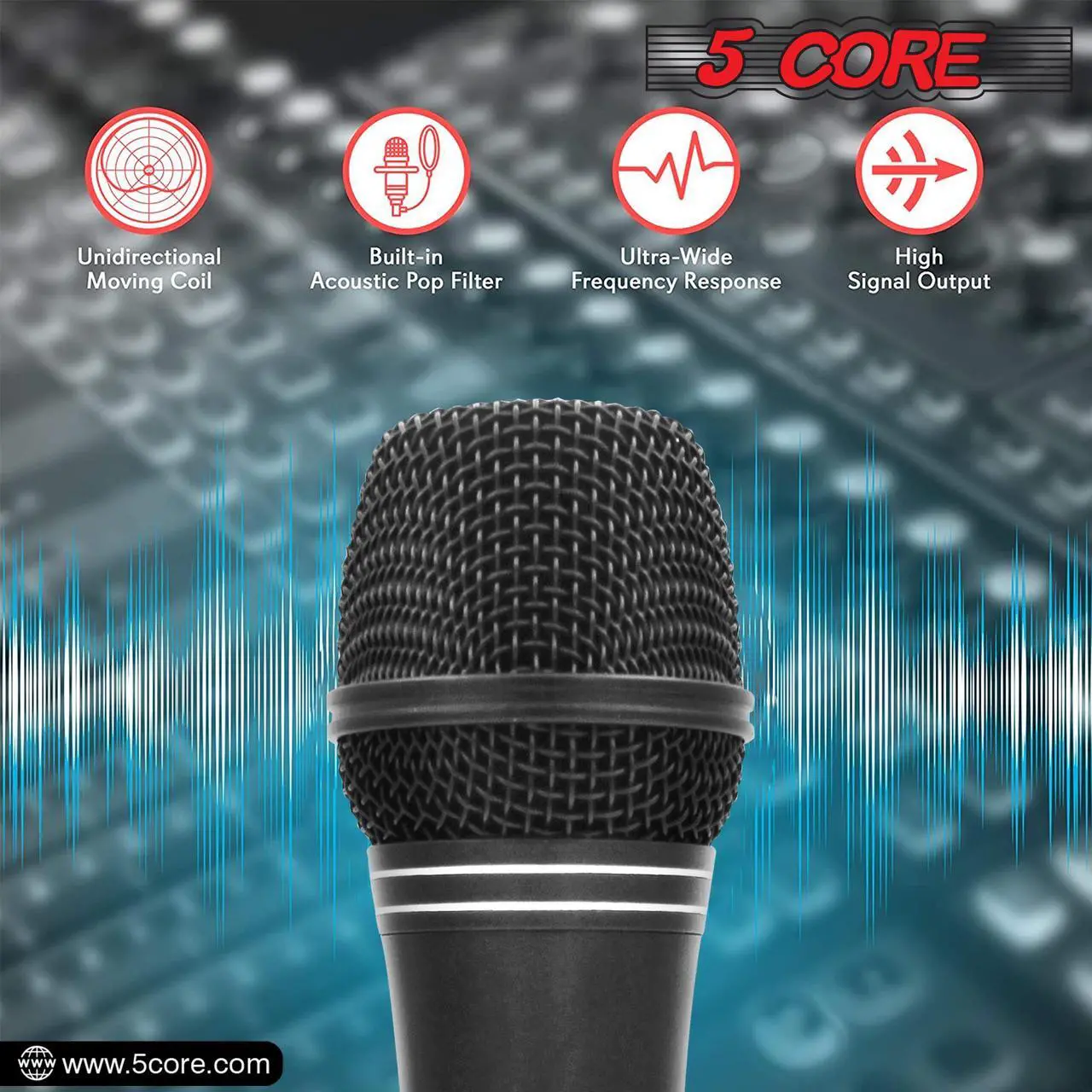 Alt view image 2 of 7 - 5 Core Mic Karaoke Dynamic Handheld XLR Microphone for Professional Vocal Recording Live Stage Singing Music Neodymium 1/4 Corded Wired Micrófono - ND 235X