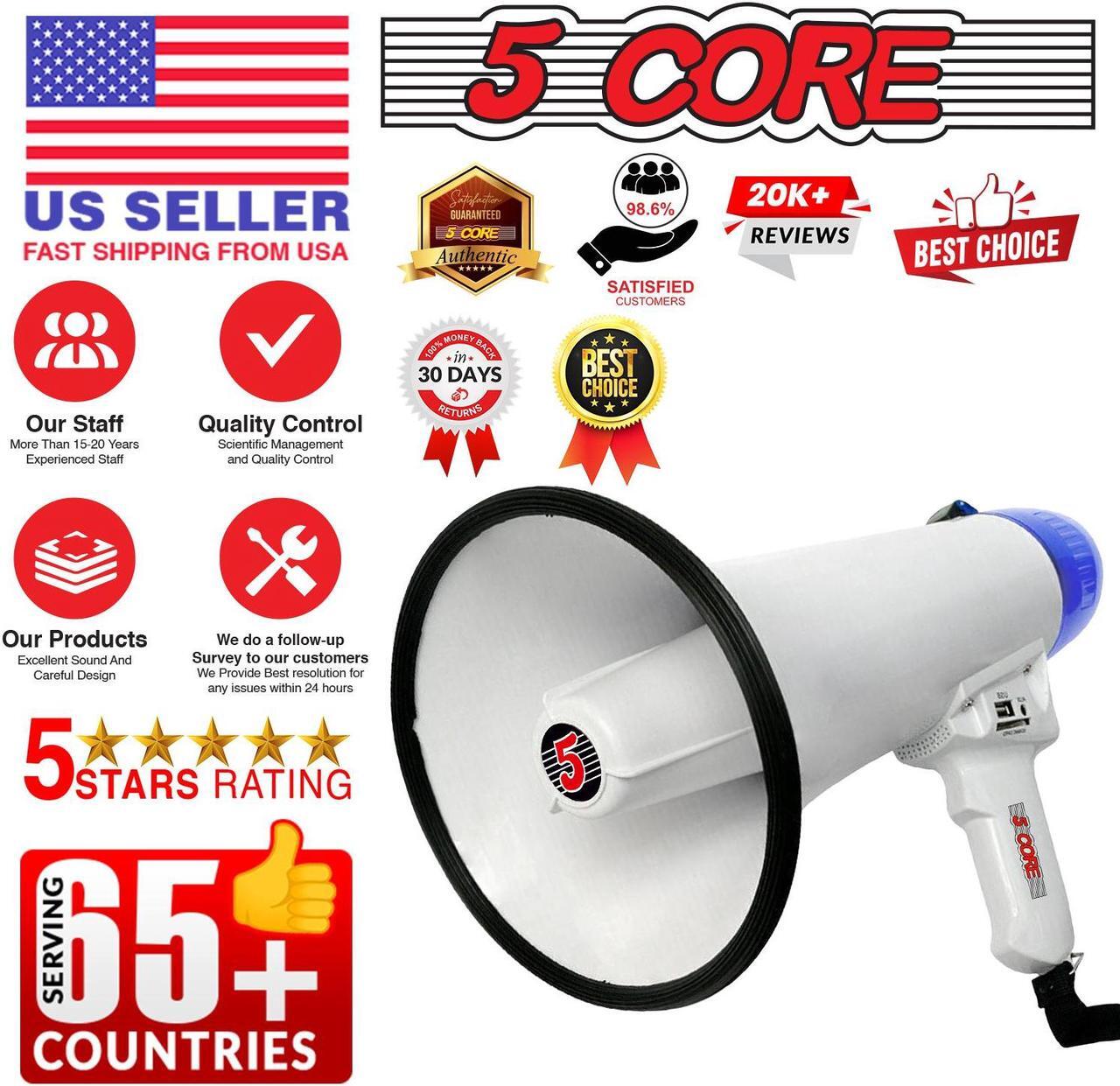 Alt view image 16 of 16 - 5 Core Megaphone Bullhorn Speaker 20W Bull Horn Battery Power Cheer Megafono 300 Meters Range Loudspeaker W Siren Recording Ergonomic Handle for Coaches Football Baseball Cheerleading - 20R-USB WoB