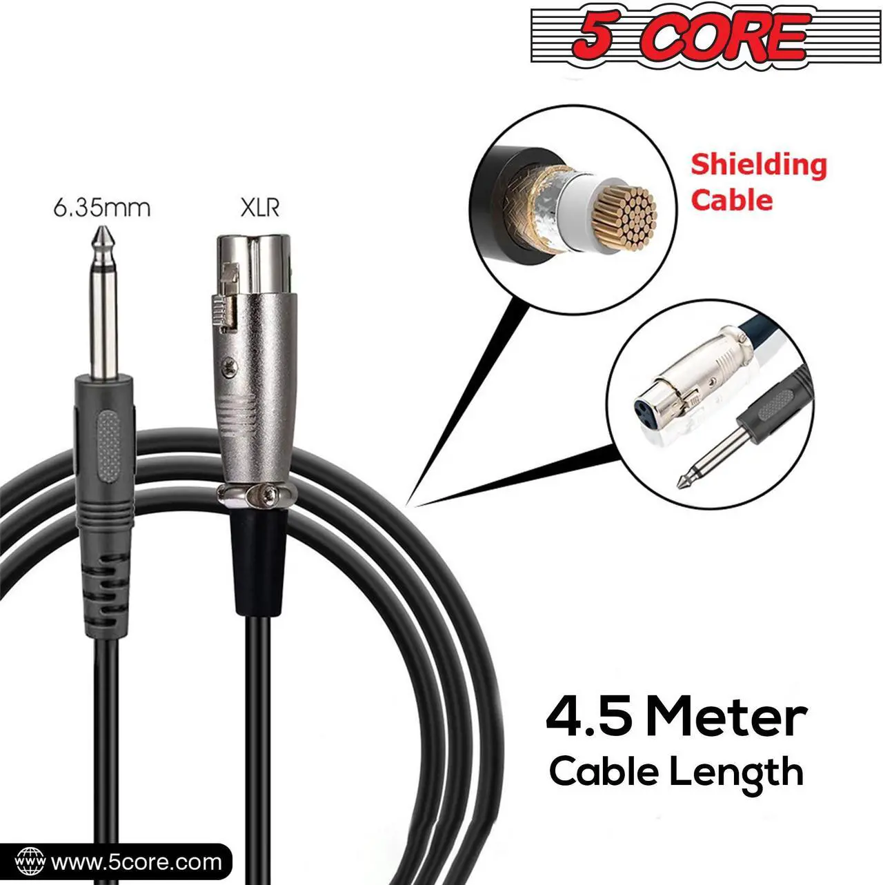 Alt view image 2 of 7 - 5 Core Microphone XLR Dynamic Mic Karaoke Singing Handheld Microfono Wired Professional Unidirectional 1/4 Plug In Cord Connection for Vocal DJ Music - PM-883