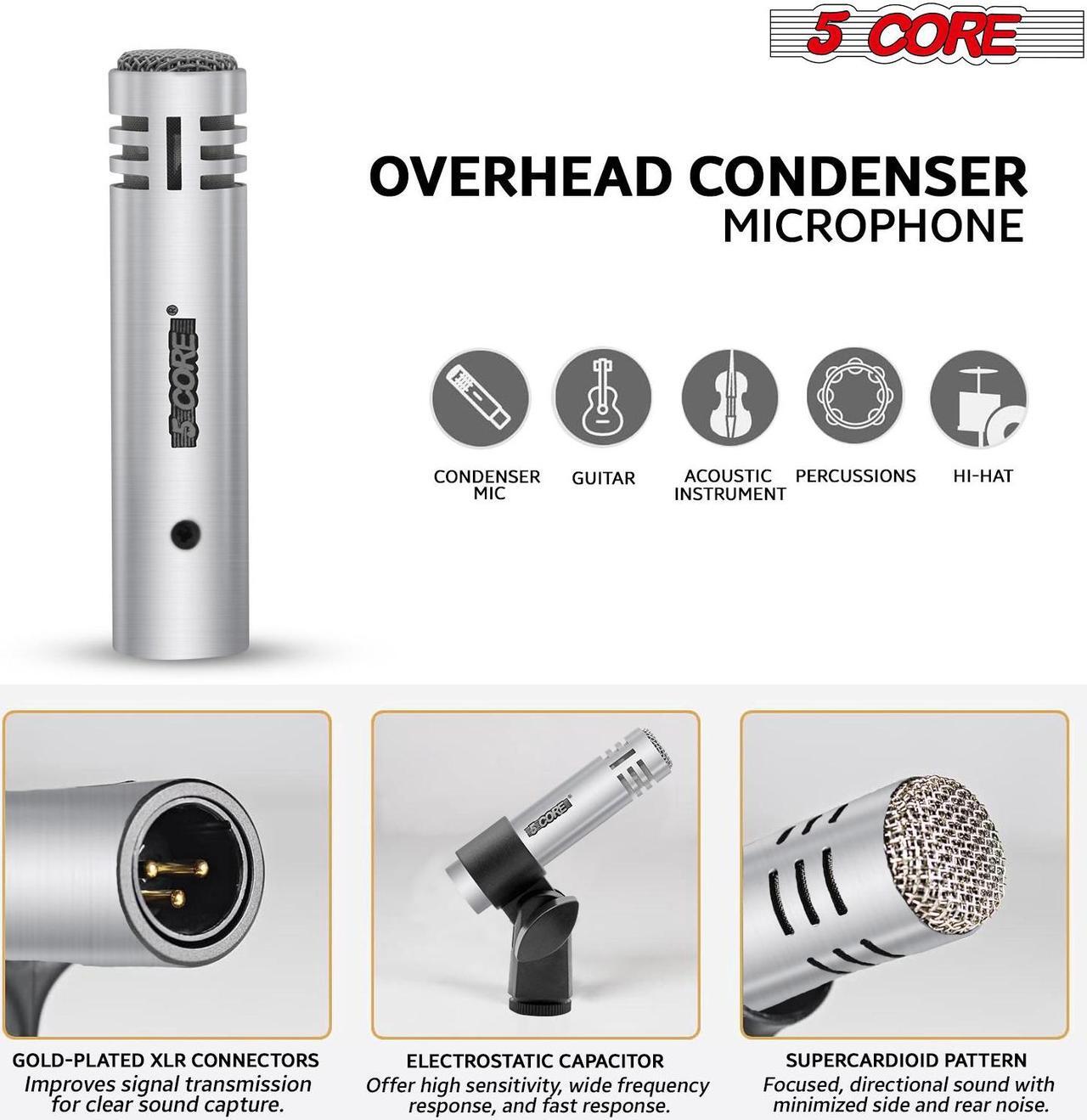 Alt view image 4 of 7 - 5 Core Drum Mic Kit 7 Piece Drum set XLR Wired Dynamic Microphone Kick Bass, Tom/Snare & Cymbals Instrument Set for Studio and On Stage Live Use - DM 7ACC SLV