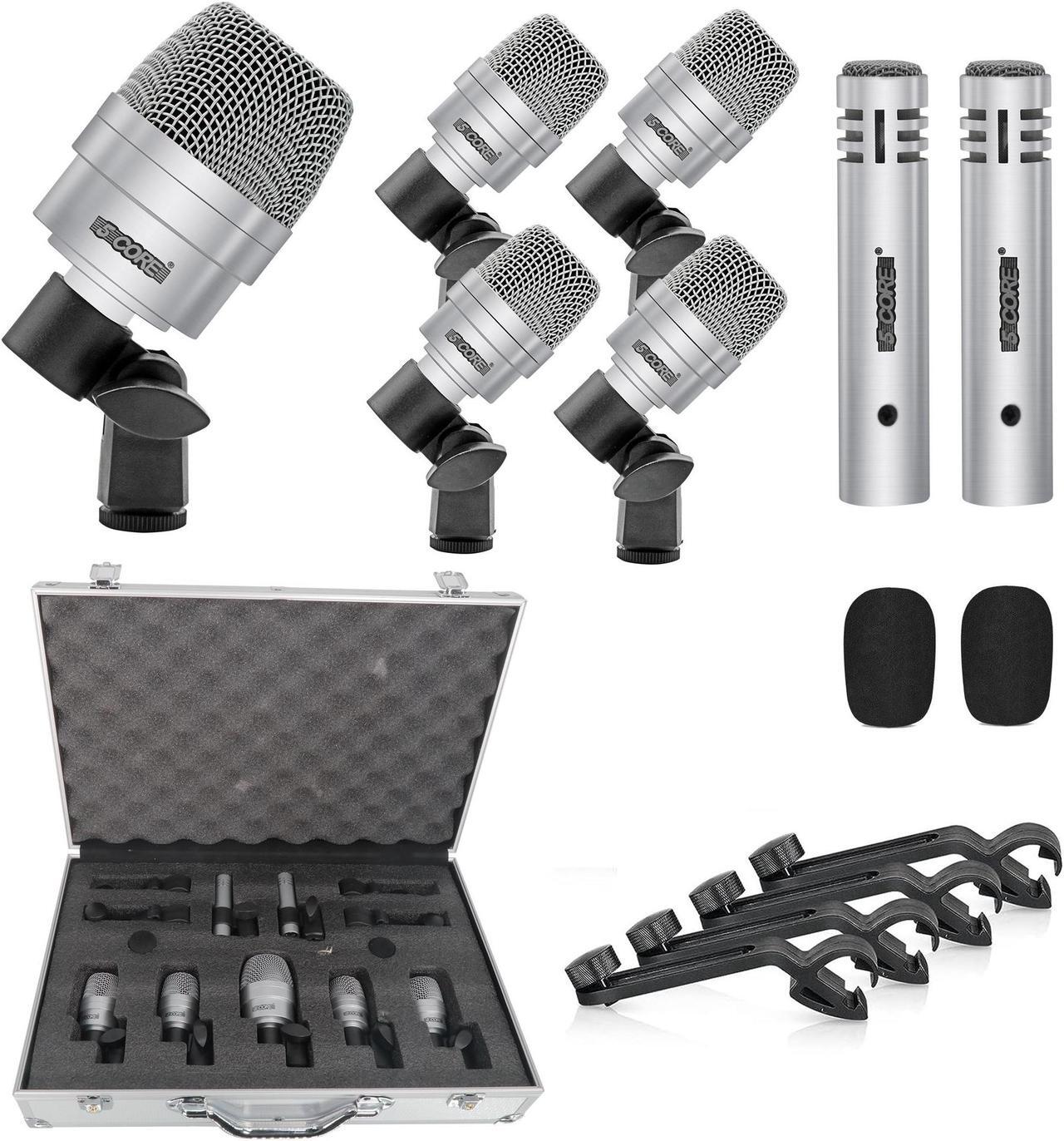 Main image of 5 Core Drum Mic Kit 7 Piece Drum set XLR Wired Dynamic Microphone Kick Bass, Tom/Snare & Cymbals Instrument Set for Studio and On Stage Live Use - DM 7ACC SLV