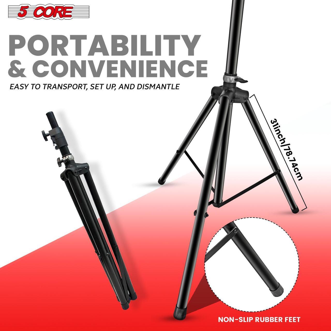 Alt view image 5 of 7 - 5 Core Speaker Stand Tripod Air Assist Lowering Tall Height Adjustable Heavy Duty DJ Light Floor Stands Universal 35mm Pole Mount PA Studio Monitor Support - SSHD HYD AIR BLK