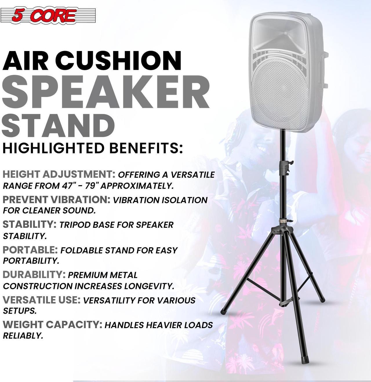 Alt view image 7 of 7 - 5 Core Speaker Stand Tripod Air Assist Lowering Tall Height Adjustable Heavy Duty DJ Light Floor Stands Universal 35mm Pole Mount PA Studio Monitor Support - SSHD HYD AIR BLK