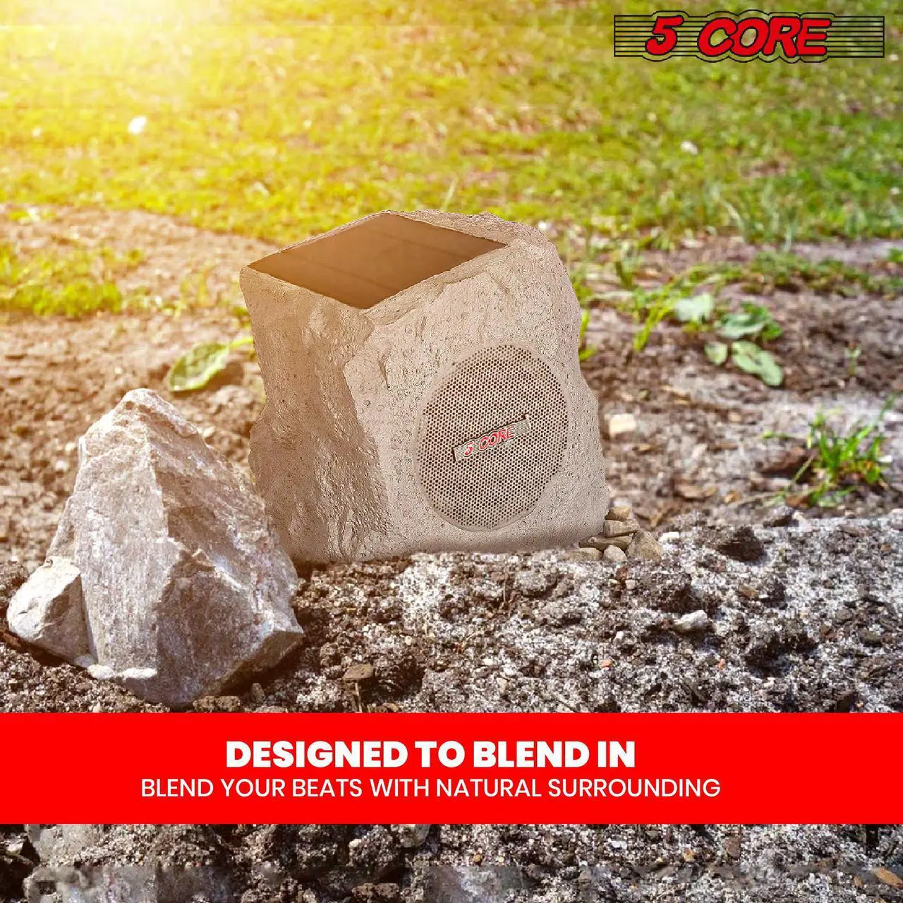 Alt view image 4 of 7 - 5 Core Outdoor Speakers Bluetooth Waterproof Linkable TWS 10W RMS Pool Patio Garden Wireless Subwoofer Outside Solar Rock Speaker w RGB Light All Season Use