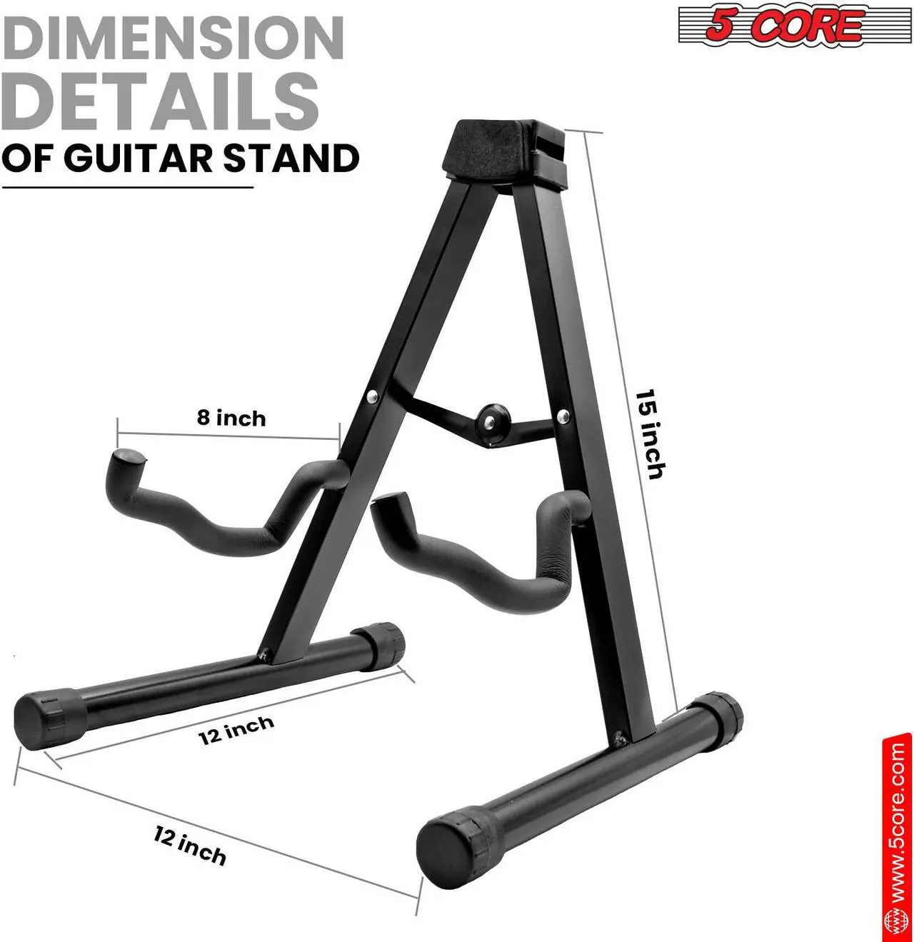 Alt view image 2 of 7 - 5 Core Guitar Stand Floor A Frame Electric Acoustic Bass Soporte Para Guitarra - BLACK