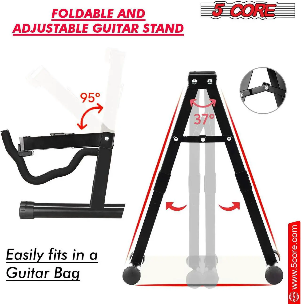 Alt view image 4 of 7 - 5 Core Guitar Stand Floor A Frame Electric Acoustic Bass Soporte Para Guitarra - BLACK