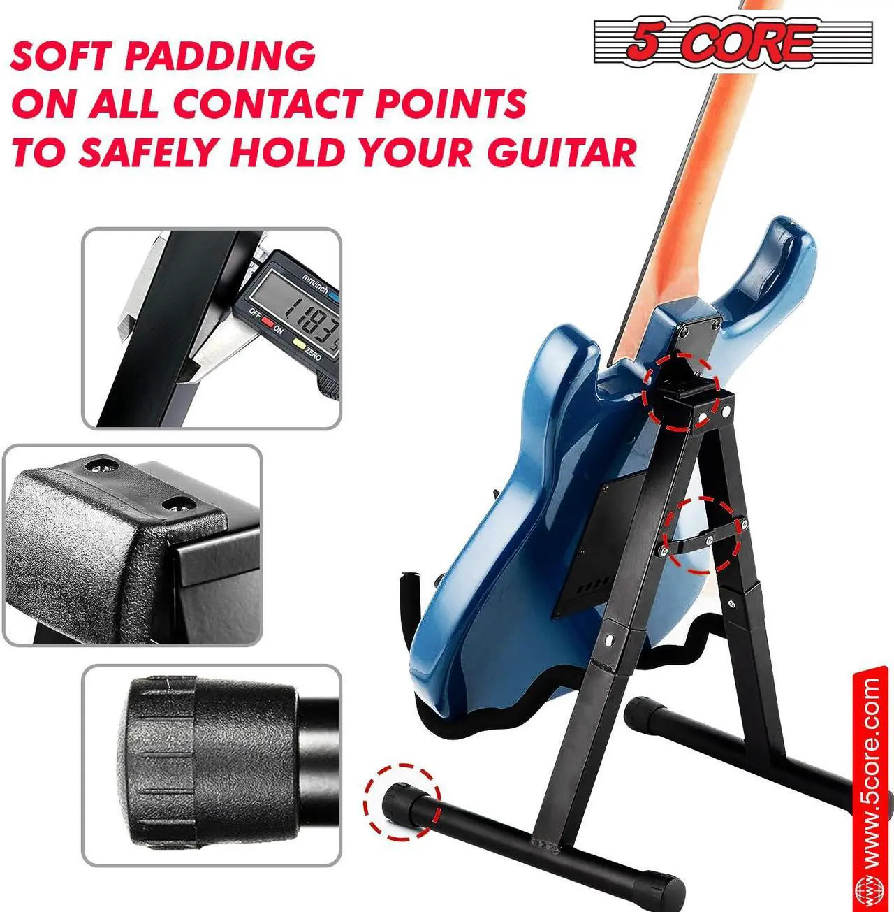 Alt view image 6 of 7 - 5 Core Guitar Stand Floor A Frame Electric Acoustic Bass Soporte Para Guitarra - BLACK