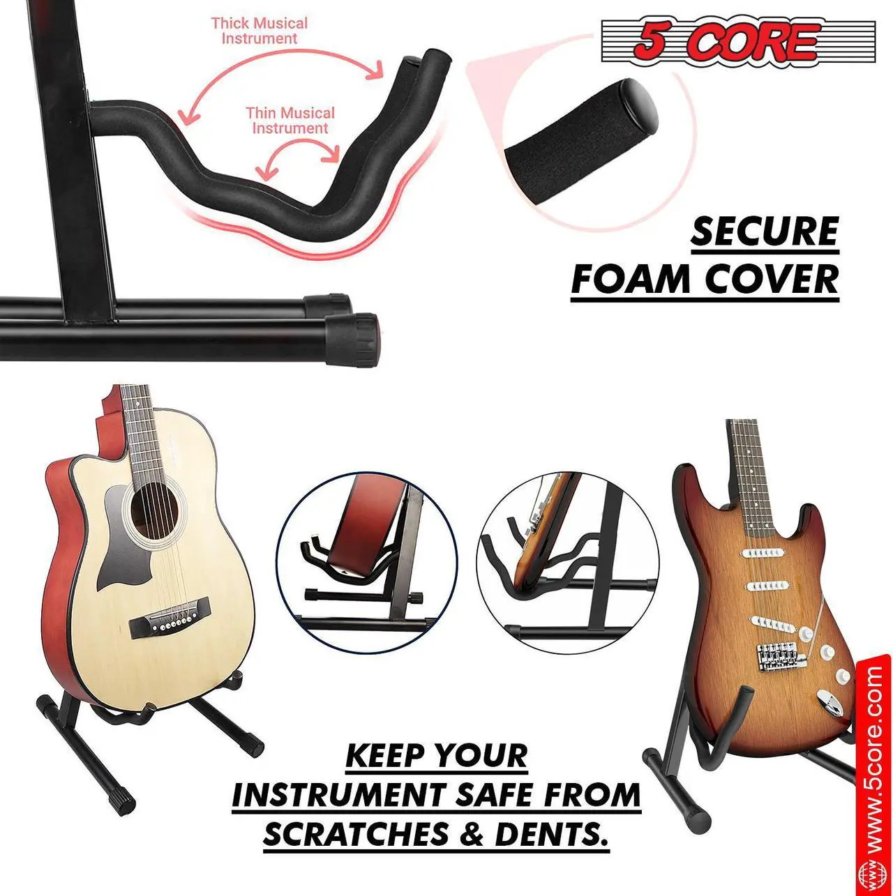 Alt view image 3 of 7 - 5 Core Guitar Stand Floor A Frame Electric Acoustic Bass Soporte Para Guitarra - BLACK