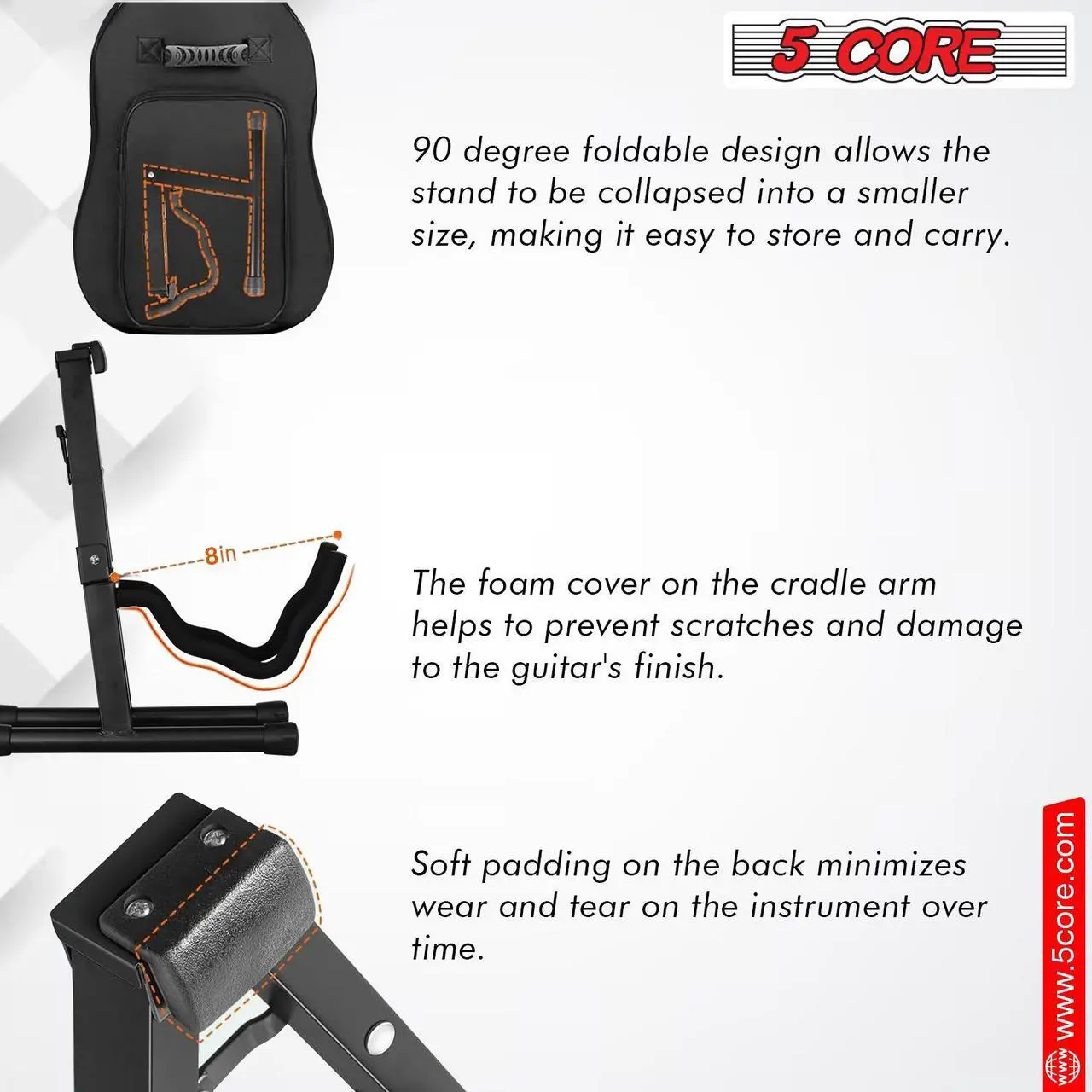 Alt view image 7 of 7 - 5 Core Guitar Stand Floor A Frame Electric Acoustic Bass Soporte Para Guitarra - BLACK