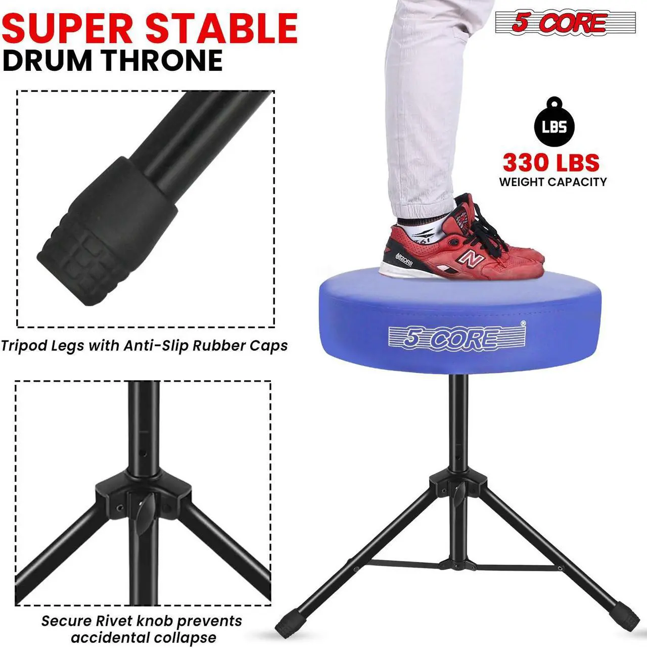 Alt view image 5 of 7 - 5 Core Drum Throne 3 Inch Thick Padded Comfortable Guitar Stool Drummer Chair Height Adjustable Musician Seat For Adults And Kids Blue- DS 01 BLU