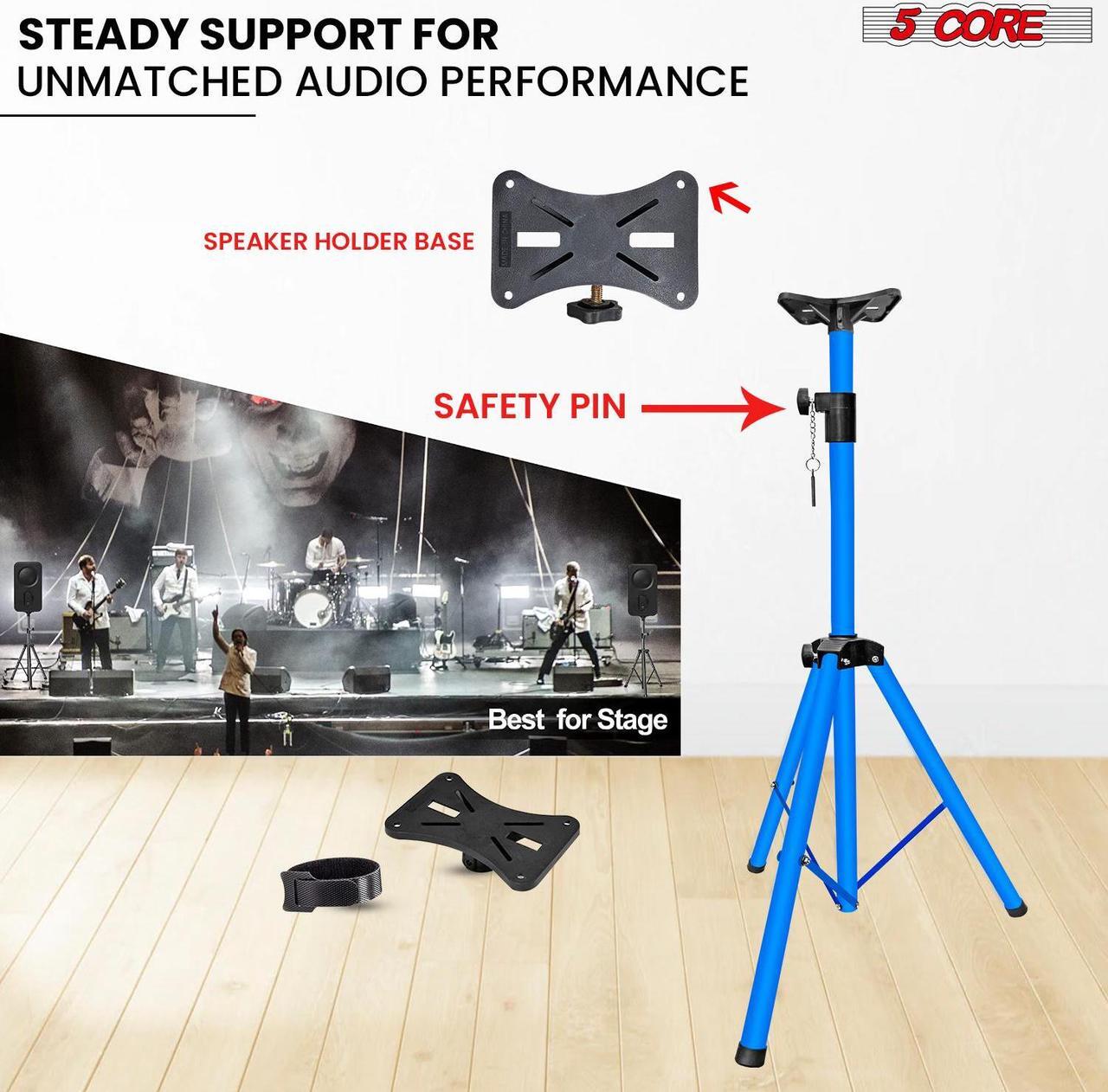 Alt view image 4 of 7 - 5 Core Speaker Stand Tripod Pair Floor Adjustable Up to 48 Inch DJ Studio Monitor kanto Stands Short Pole Mount - SS HD 2PK SKY BLU 4FT BAG