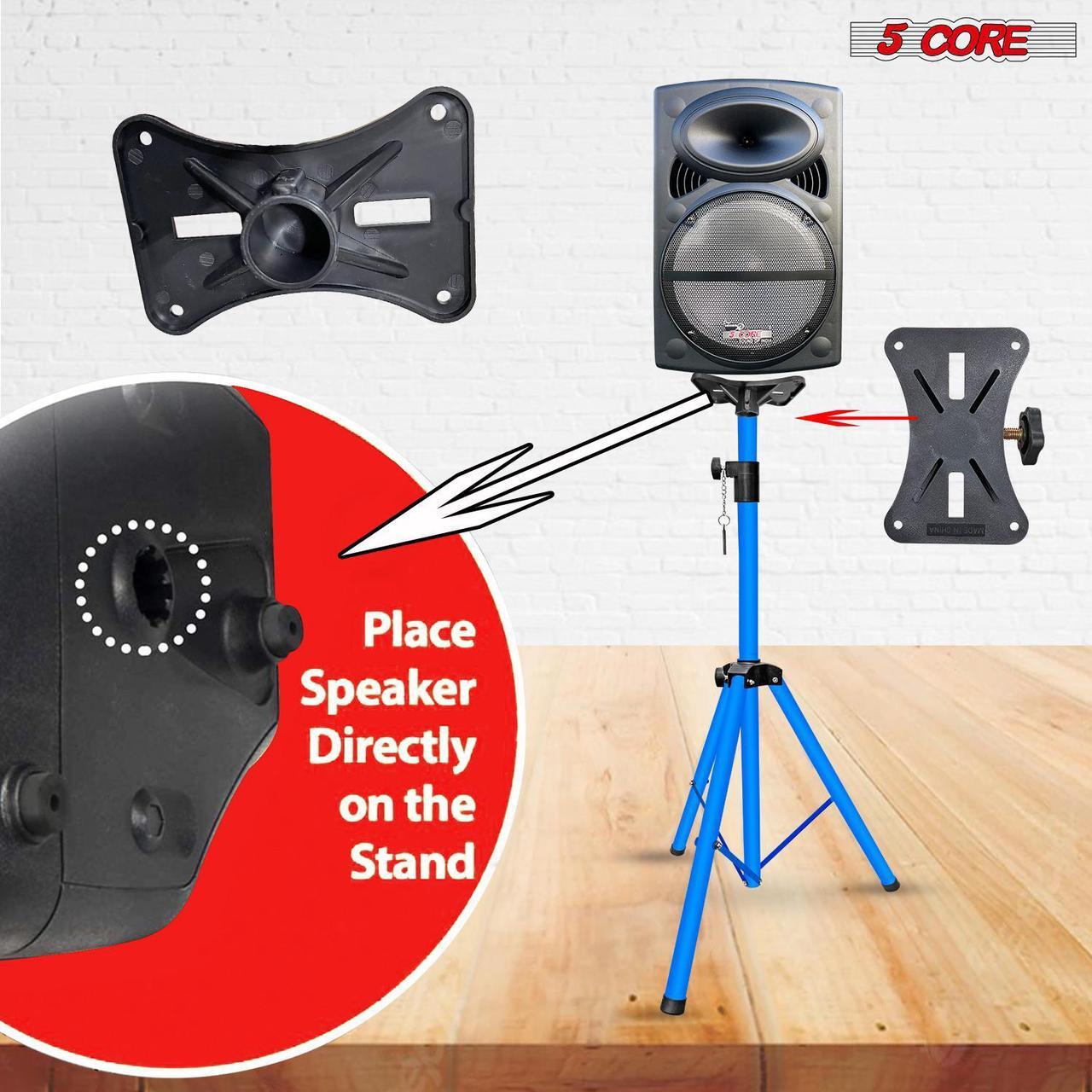 Alt view image 7 of 7 - 5 Core Speaker Stand Tripod Pair Floor Adjustable Up to 48 Inch DJ Studio Monitor kanto Stands Short Pole Mount - SS HD 2PK SKY BLU 4FT BAG