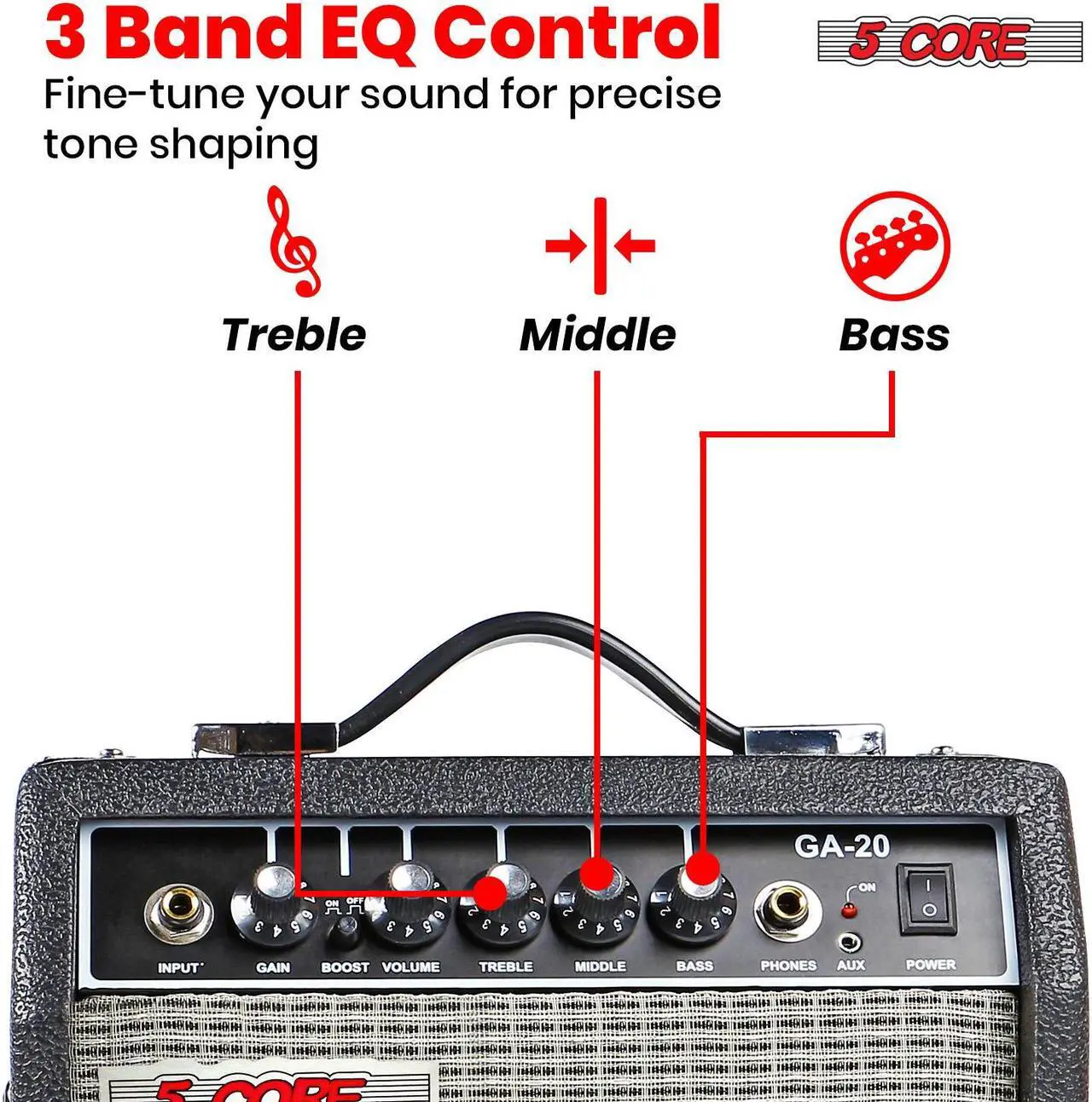 Alt view image 3 of 7 - 5 Core Guitar Amp 20W Electric Bass Acoustic Portable Amplifier Practice fender Amplificador