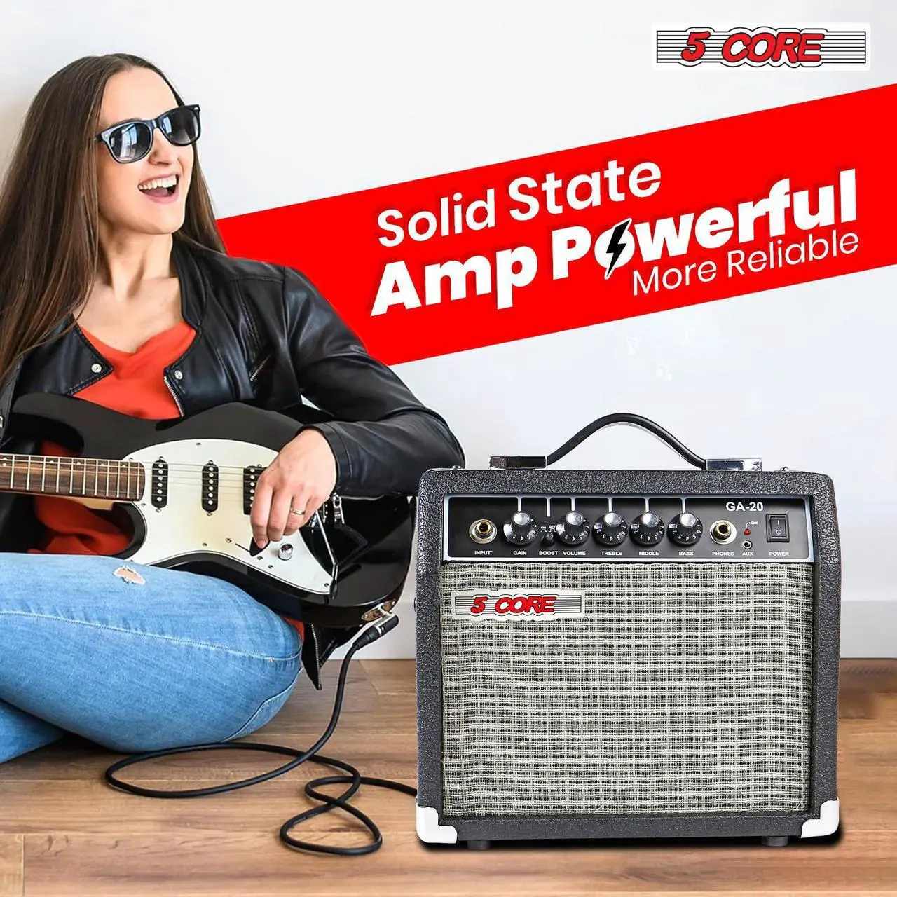 Alt view image 6 of 7 - 5 Core Guitar Amp 20W Electric Bass Acoustic Portable Amplifier Practice fender Amplificador