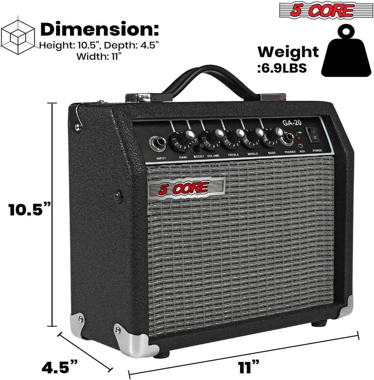 Alt view image 7 of 7 - 5 Core Guitar Amp 20W Electric Bass Acoustic Portable Amplifier Practice fender Amplificador