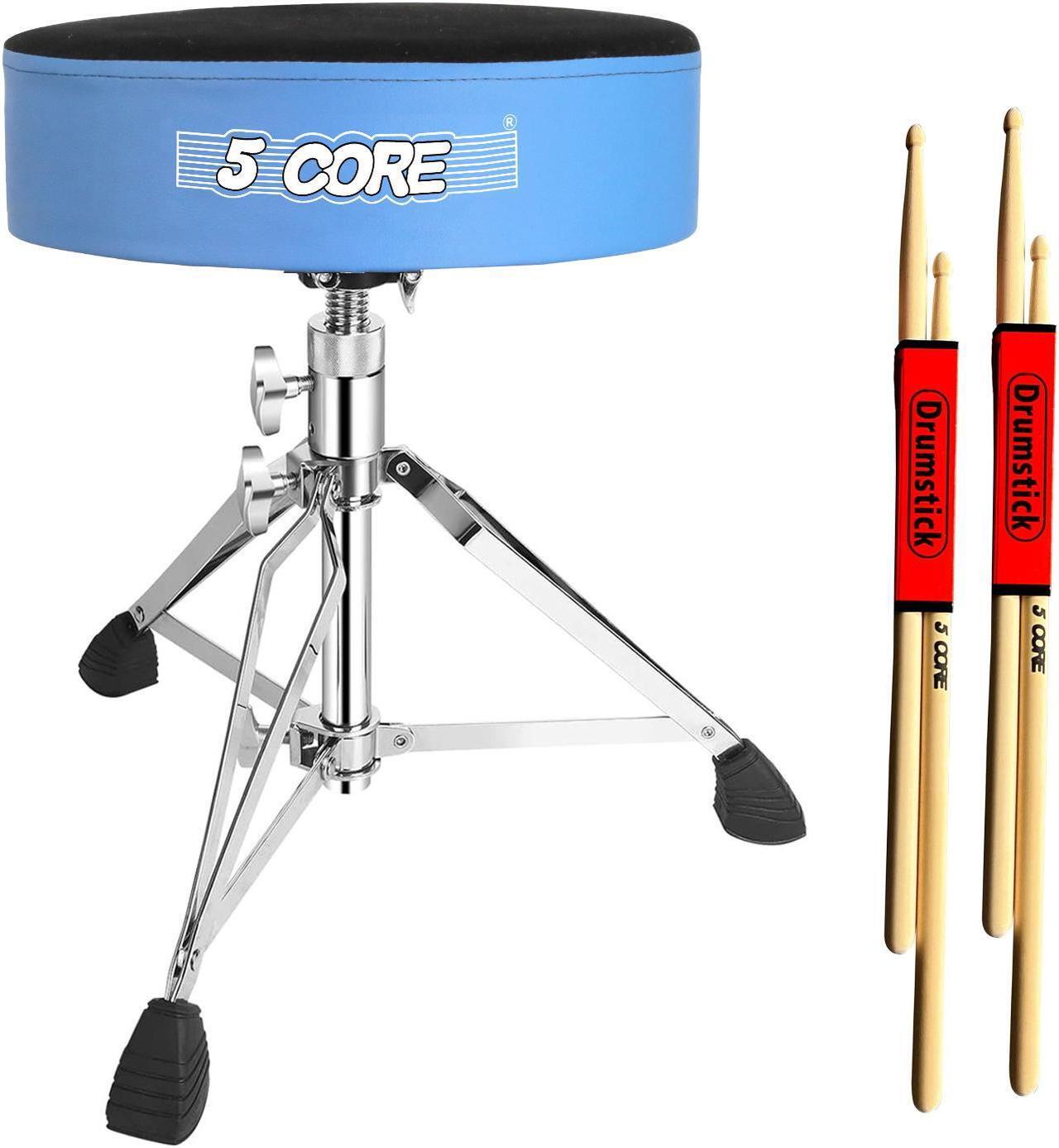 Main image of 5 Core Drum Throne Padded Guitar Stool Swivel Height Adjustable Professional Music Chair For Adults And Kids w Anti Slip Rubber Feet - DS CH BLU VEL HD