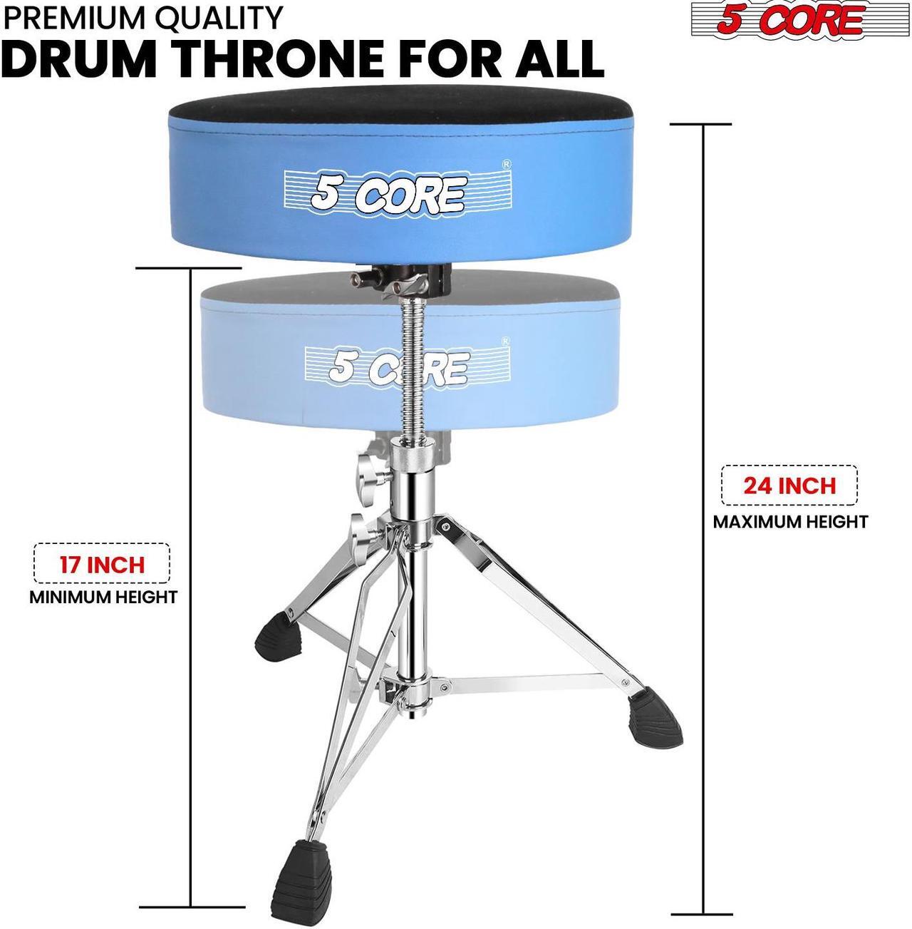 Alt view image 3 of 7 - 5 Core Drum Throne Padded Guitar Stool Swivel Height Adjustable Professional Music Chair For Adults And Kids w Anti Slip Rubber Feet - DS CH BLU VEL HD