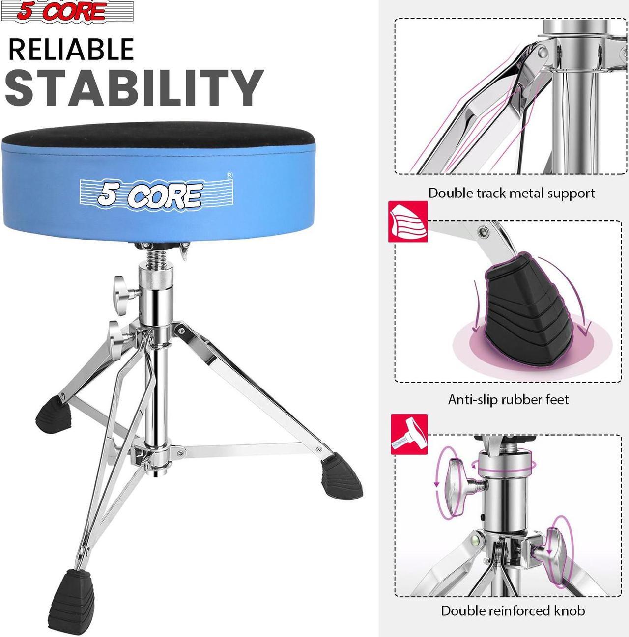 Alt view image 5 of 7 - 5 Core Drum Throne Padded Guitar Stool Swivel Height Adjustable Professional Music Chair For Adults And Kids w Anti Slip Rubber Feet - DS CH BLU VEL HD