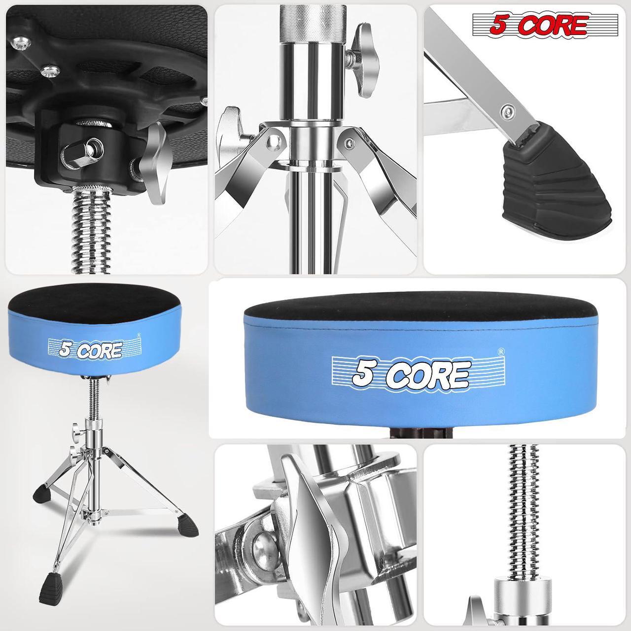 Alt view image 6 of 7 - 5 Core Drum Throne Padded Guitar Stool Swivel Height Adjustable Professional Music Chair For Adults And Kids w Anti Slip Rubber Feet - DS CH BLU VEL HD