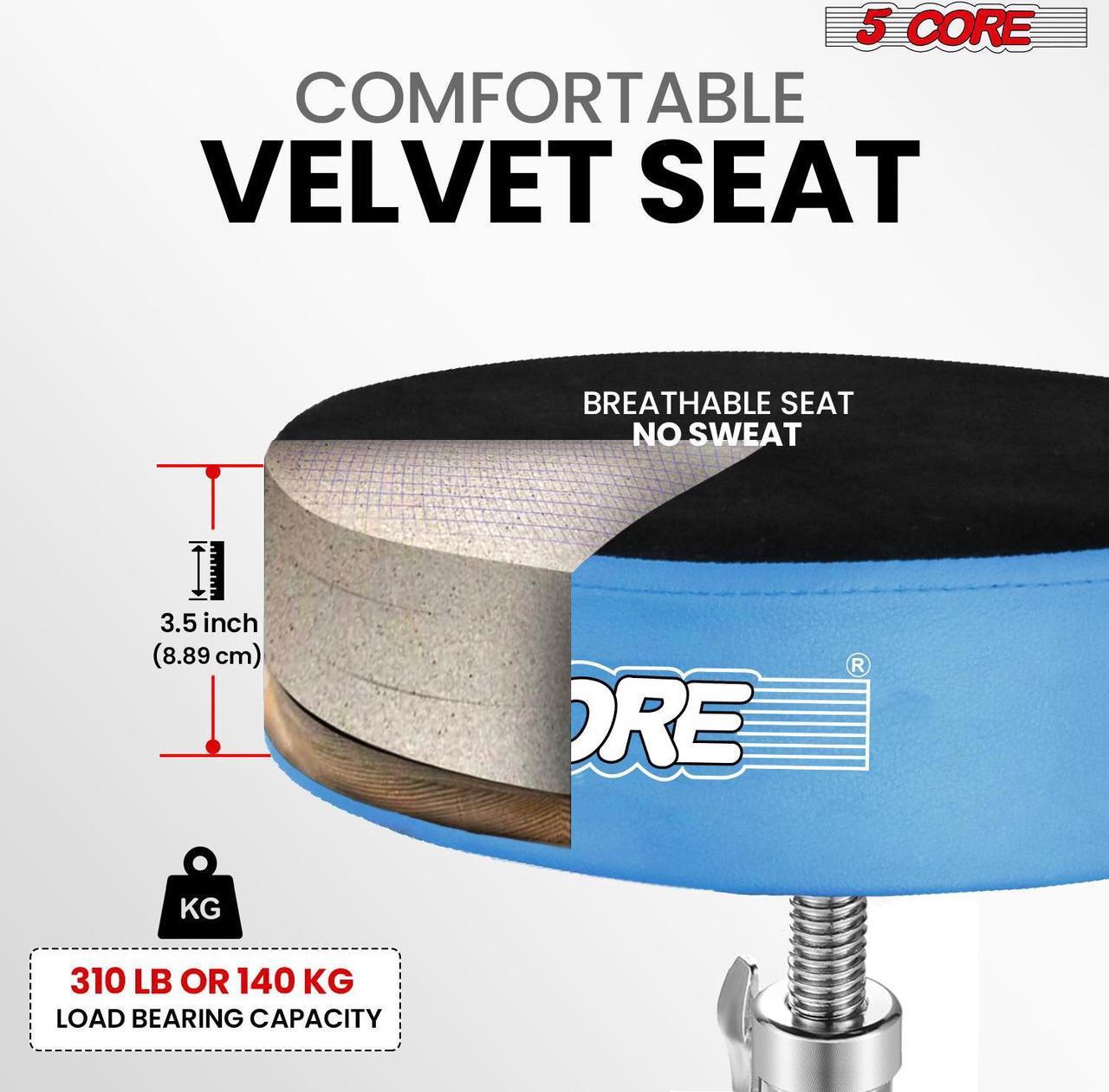 Alt view image 2 of 7 - 5 Core Drum Throne Padded Guitar Stool Swivel Height Adjustable Professional Music Chair For Adults And Kids w Anti Slip Rubber Feet - DS CH BLU VEL HD