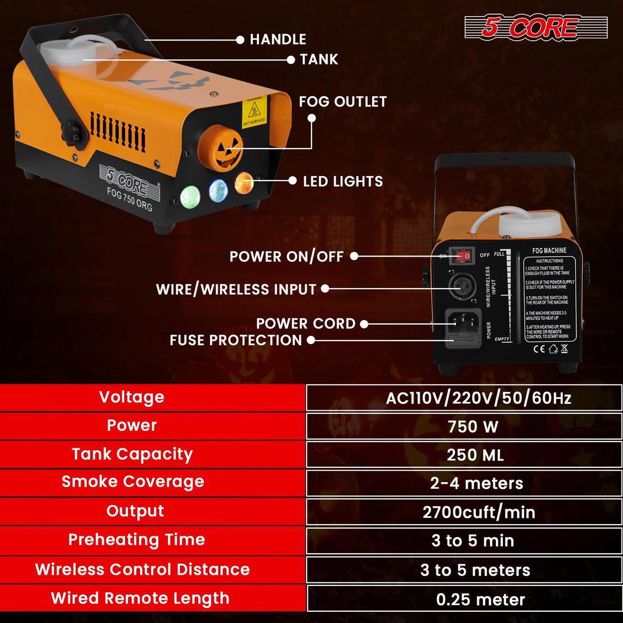 Alt view image 2 of 7 - 5 Core Fog Smoke Machine 750W Low Lying Indoor Outdoor 250ML Fog Maker with LED Lights Fogger for Halloween Wedding Party Christmas Stage Effect FOG 750 ORG